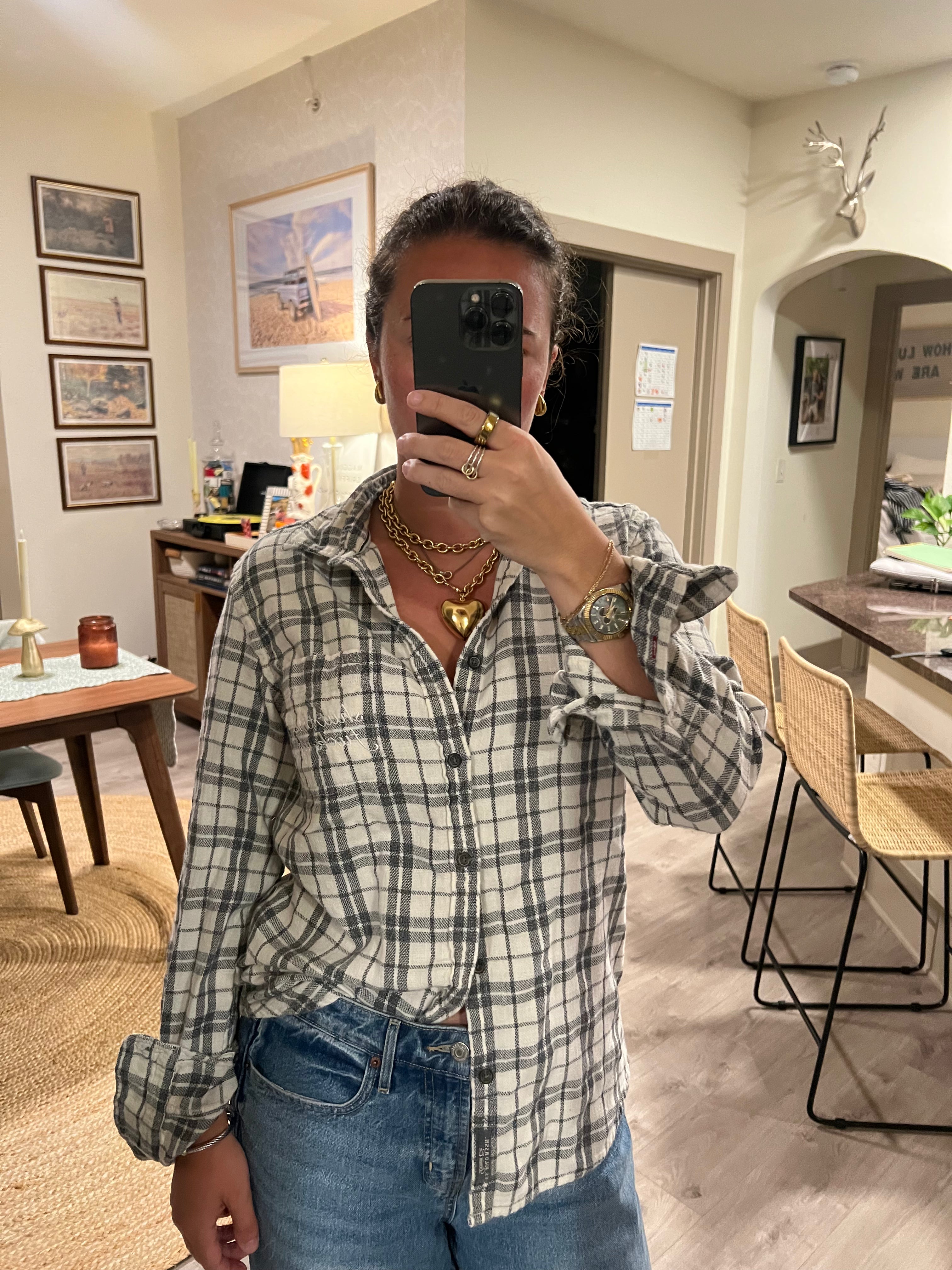 STFU Button Down - Plaid & White - Size M