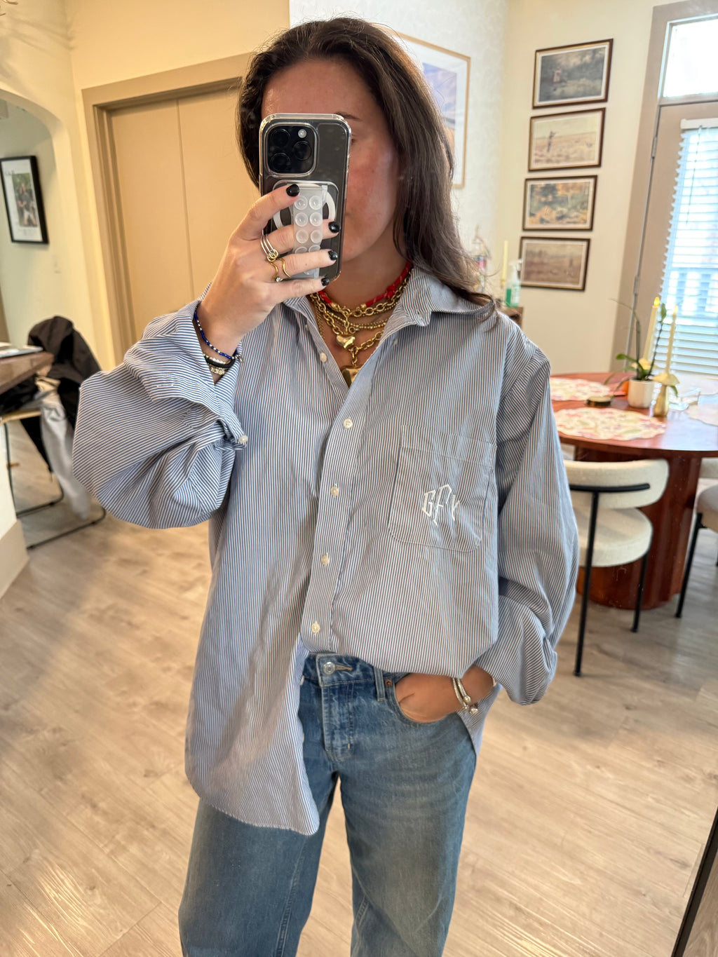 "GFY" Button Down - Blue Stripes & White