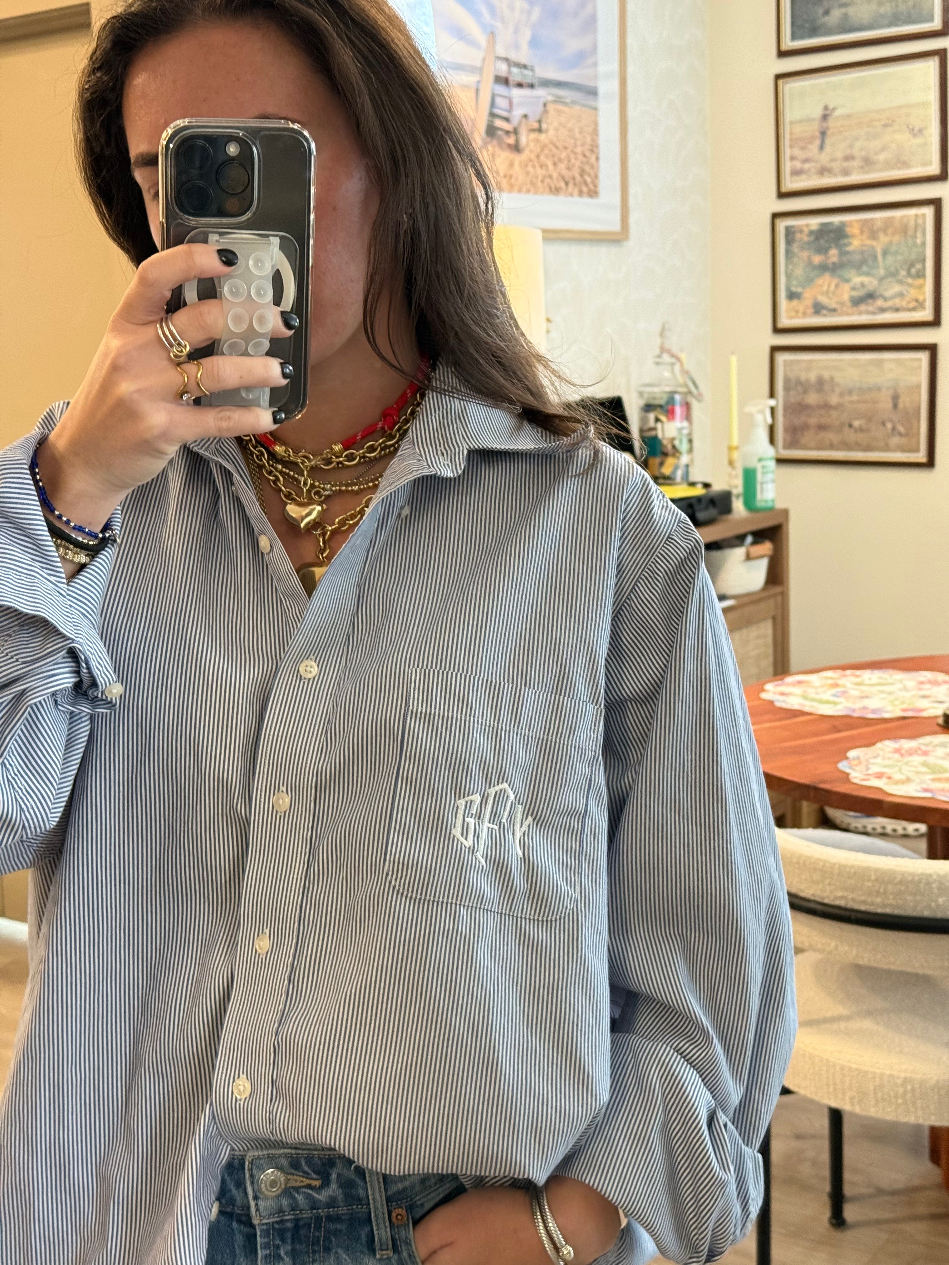 "GFY" Button Down - Blue Stripes & White