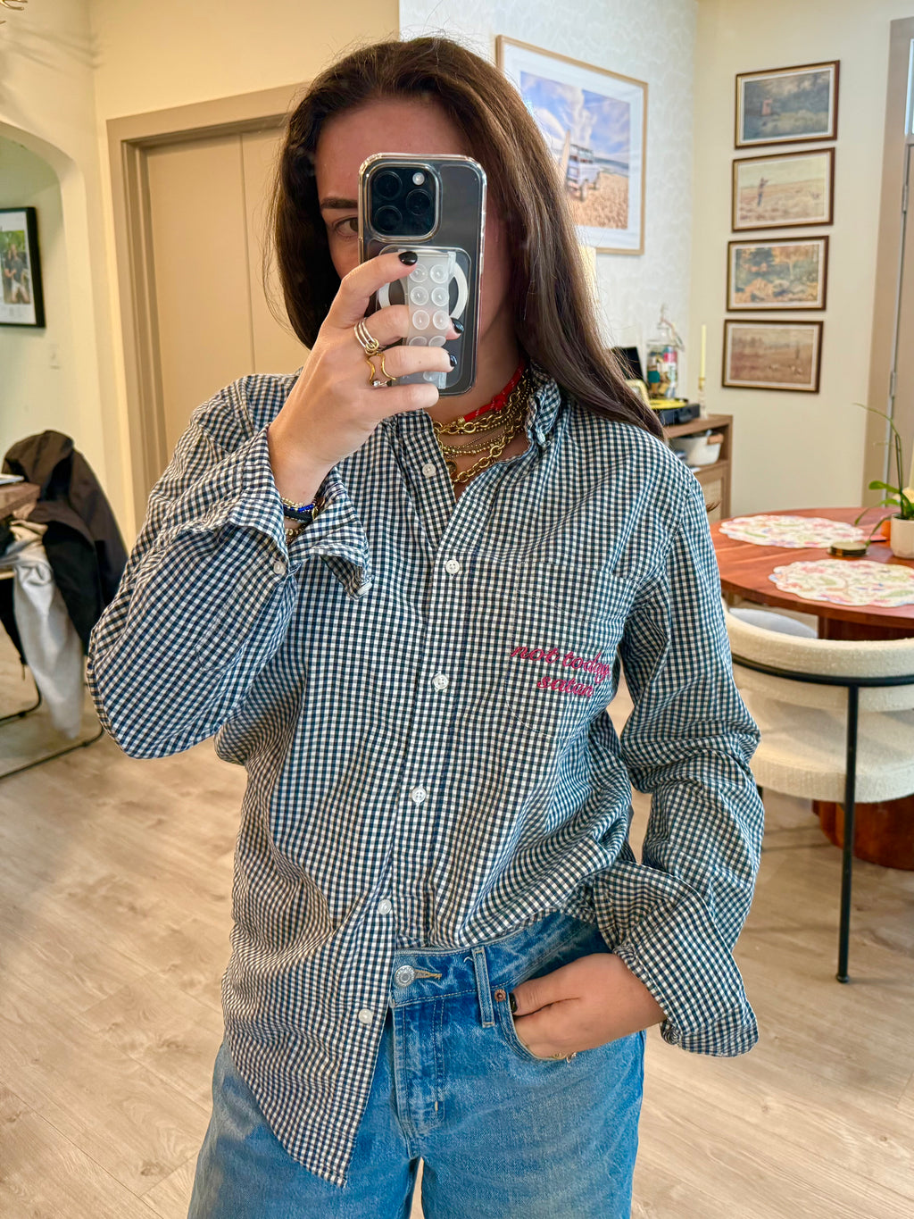 "Not Today, Satan" Button Down - Black & Magenta