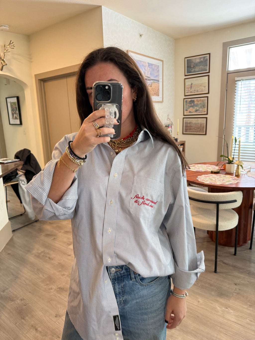 "Fuck Around & Find Out" Button Down - Blue & Red