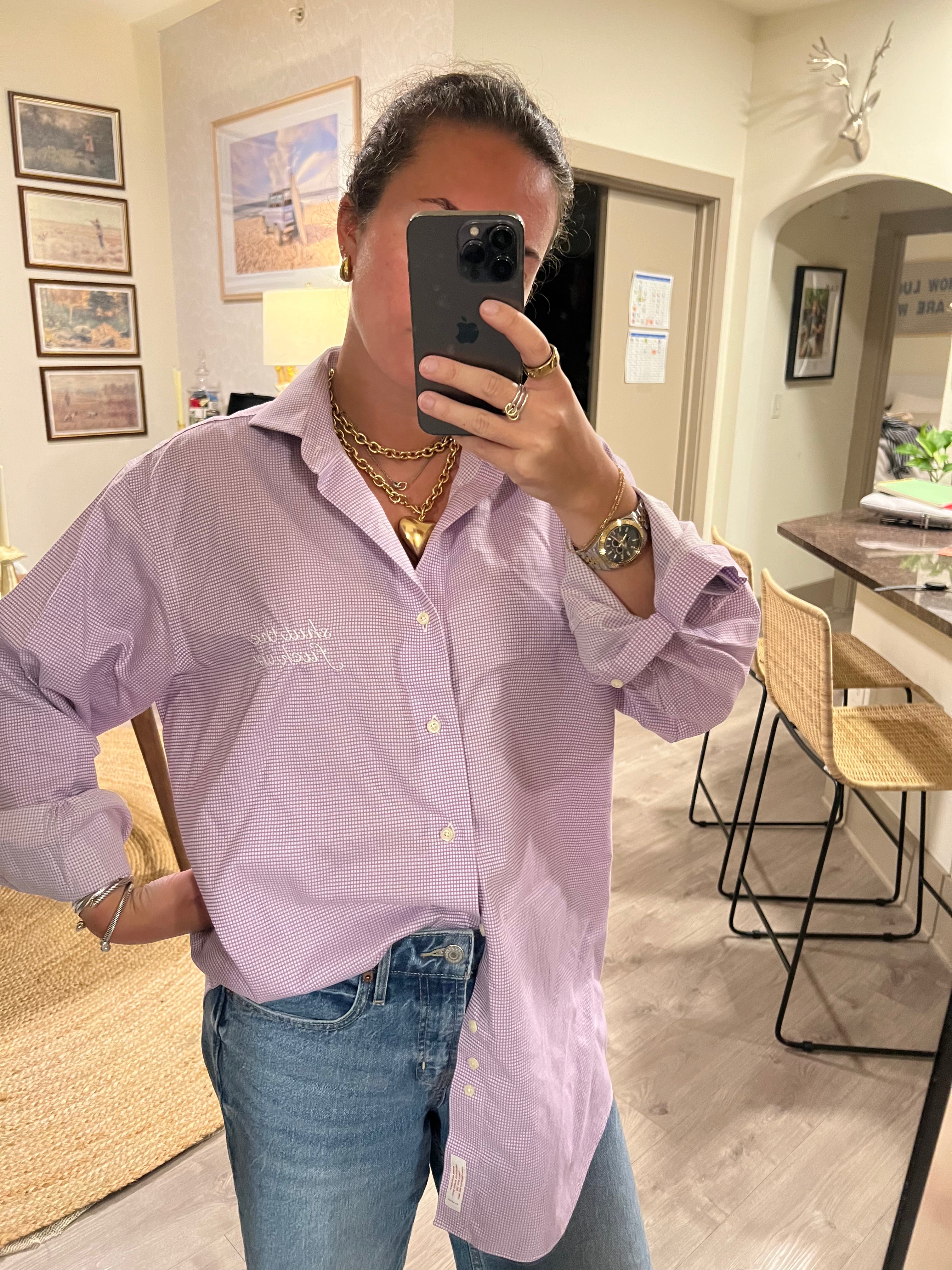 STFU Button Down - Purple Plaid & White - Size 2XL