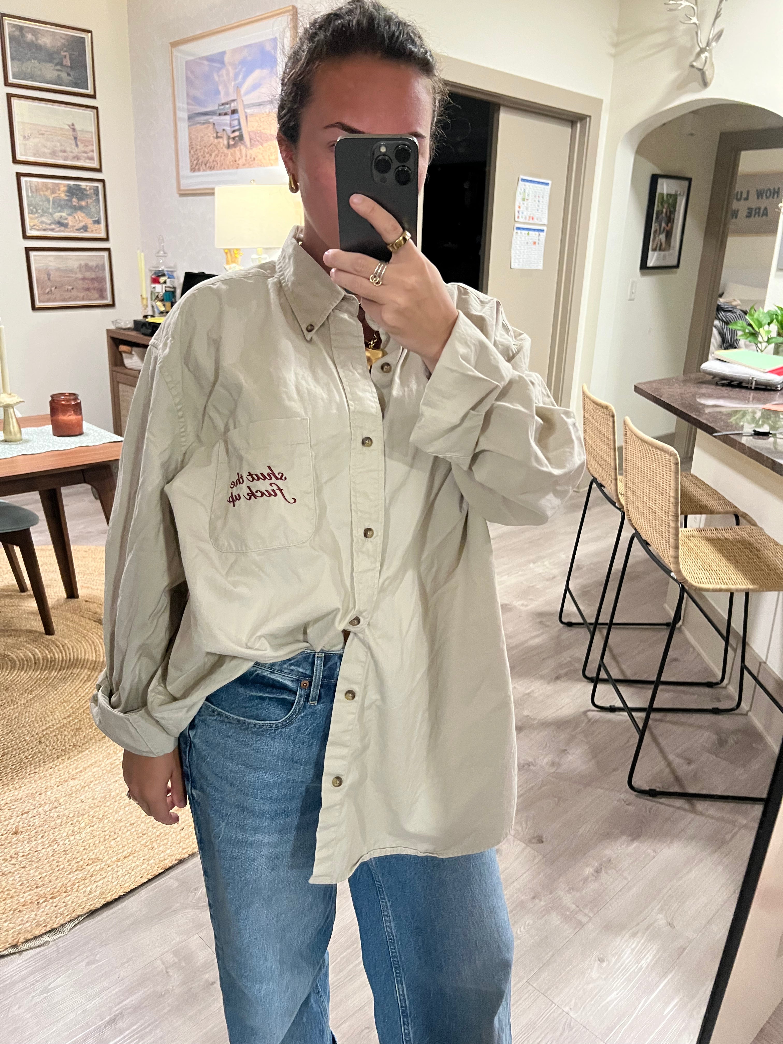STFU Button Down - Khaki & Burgundy - Size 2XL