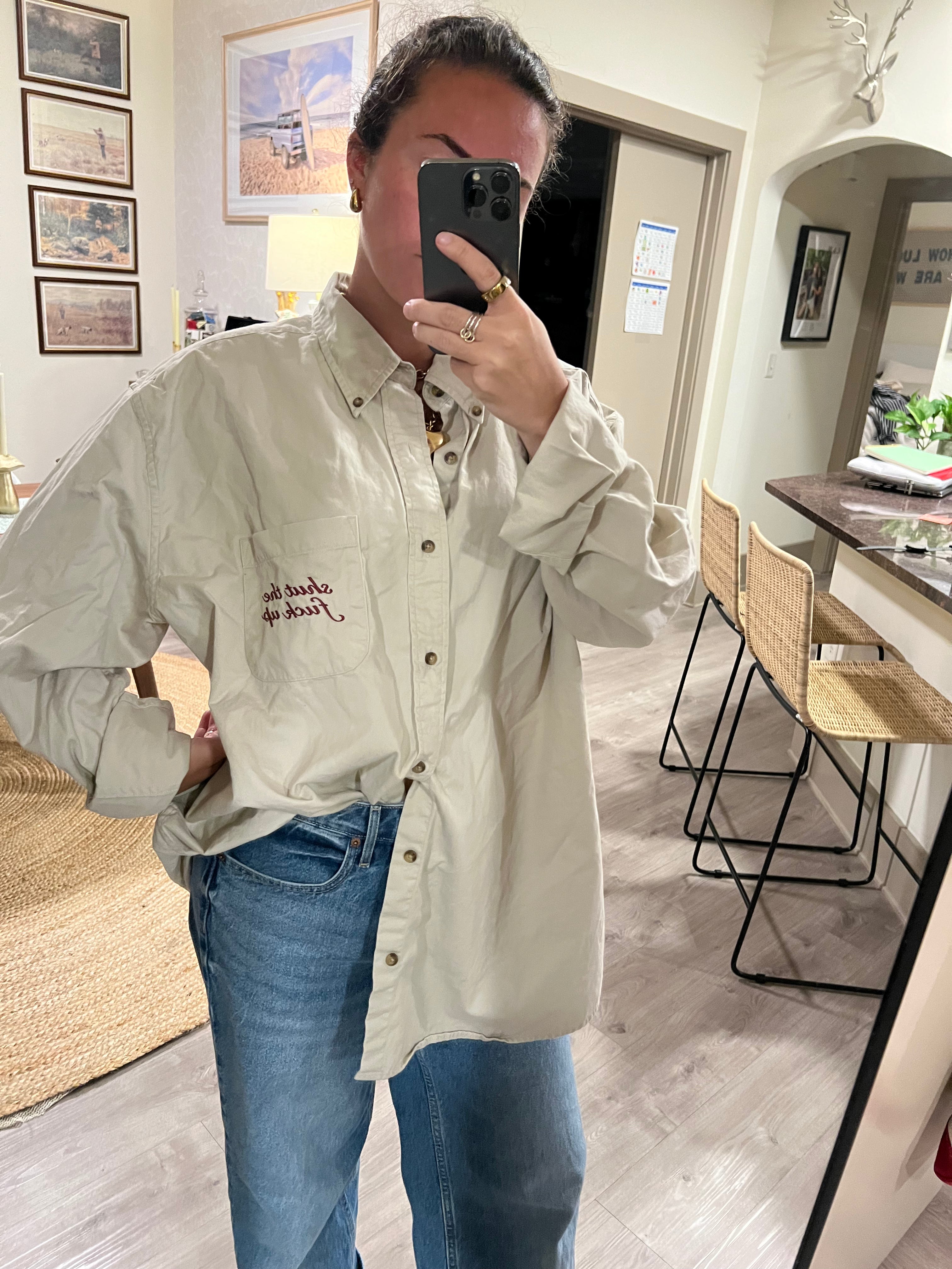 STFU Button Down - Khaki & Burgundy - Size 2XL