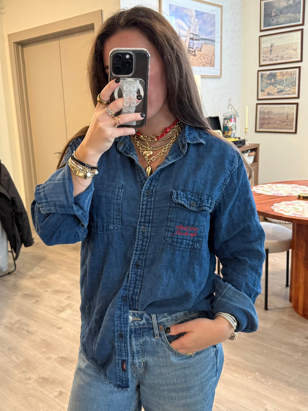 "Shut The Fuck Up" Button Down - Blue & Red