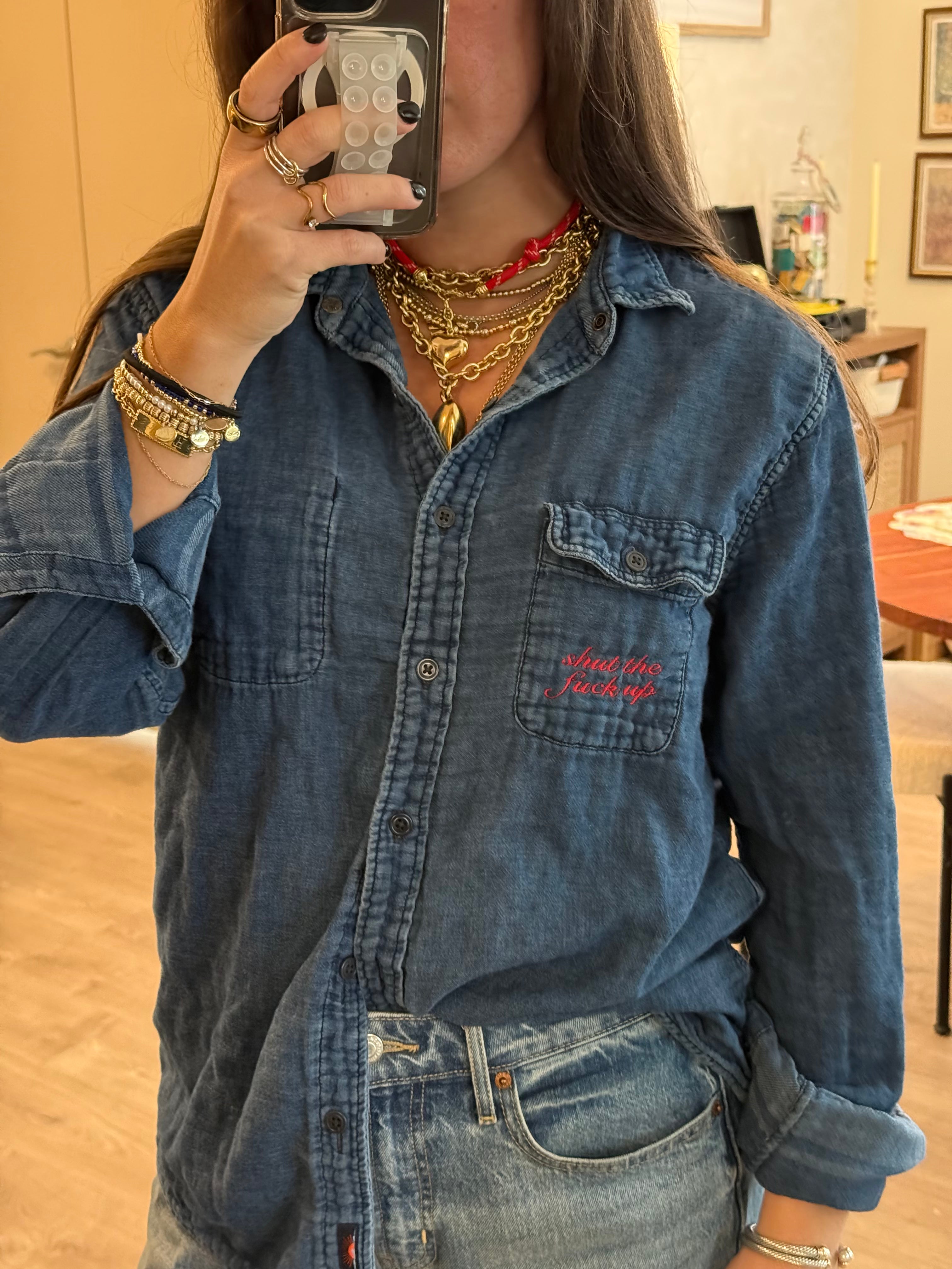 "Shut The Fuck Up" Button Down - Blue & Red