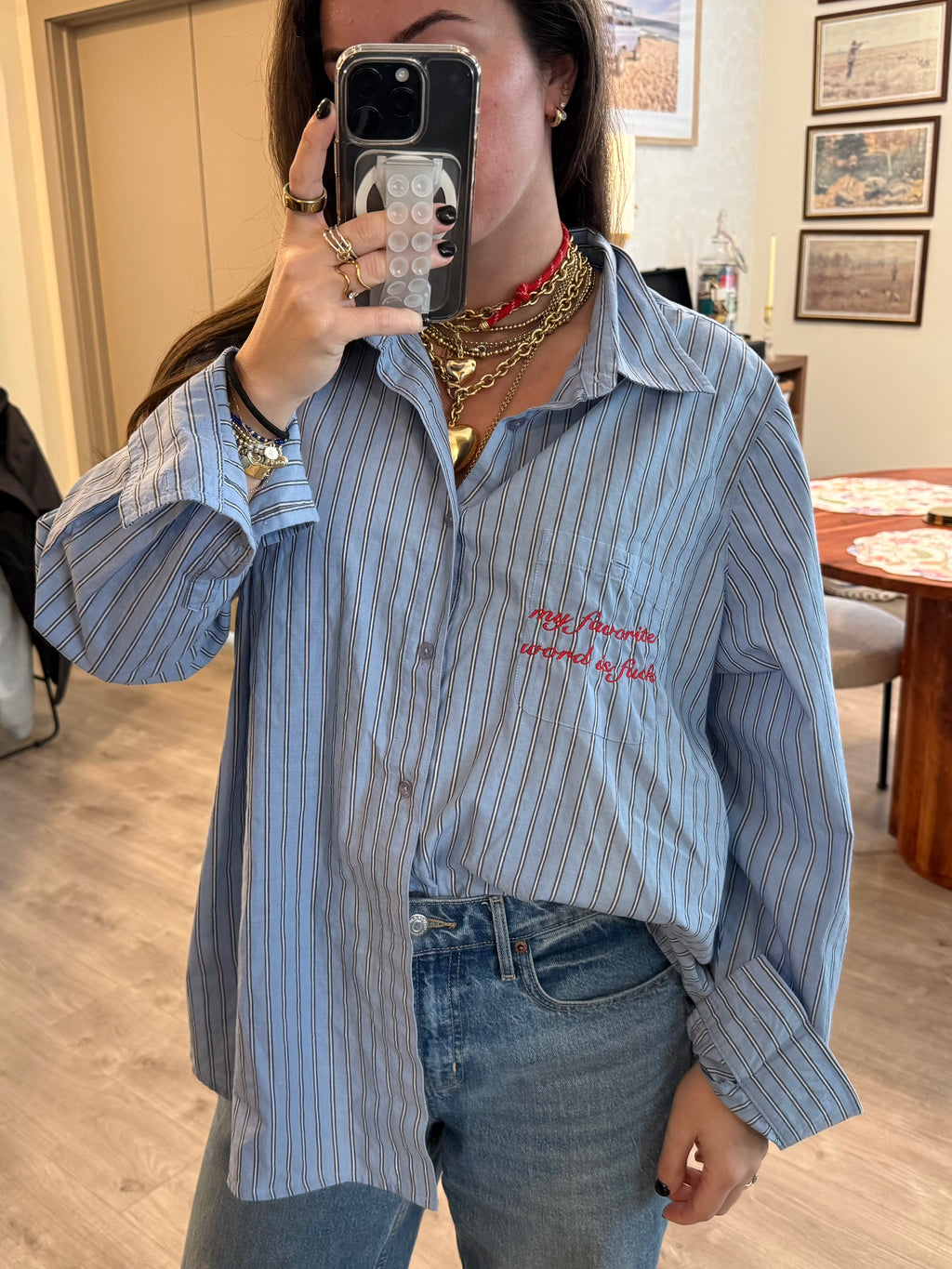 "My Favorite Word Is Fuck" Button Down - Blue & Red