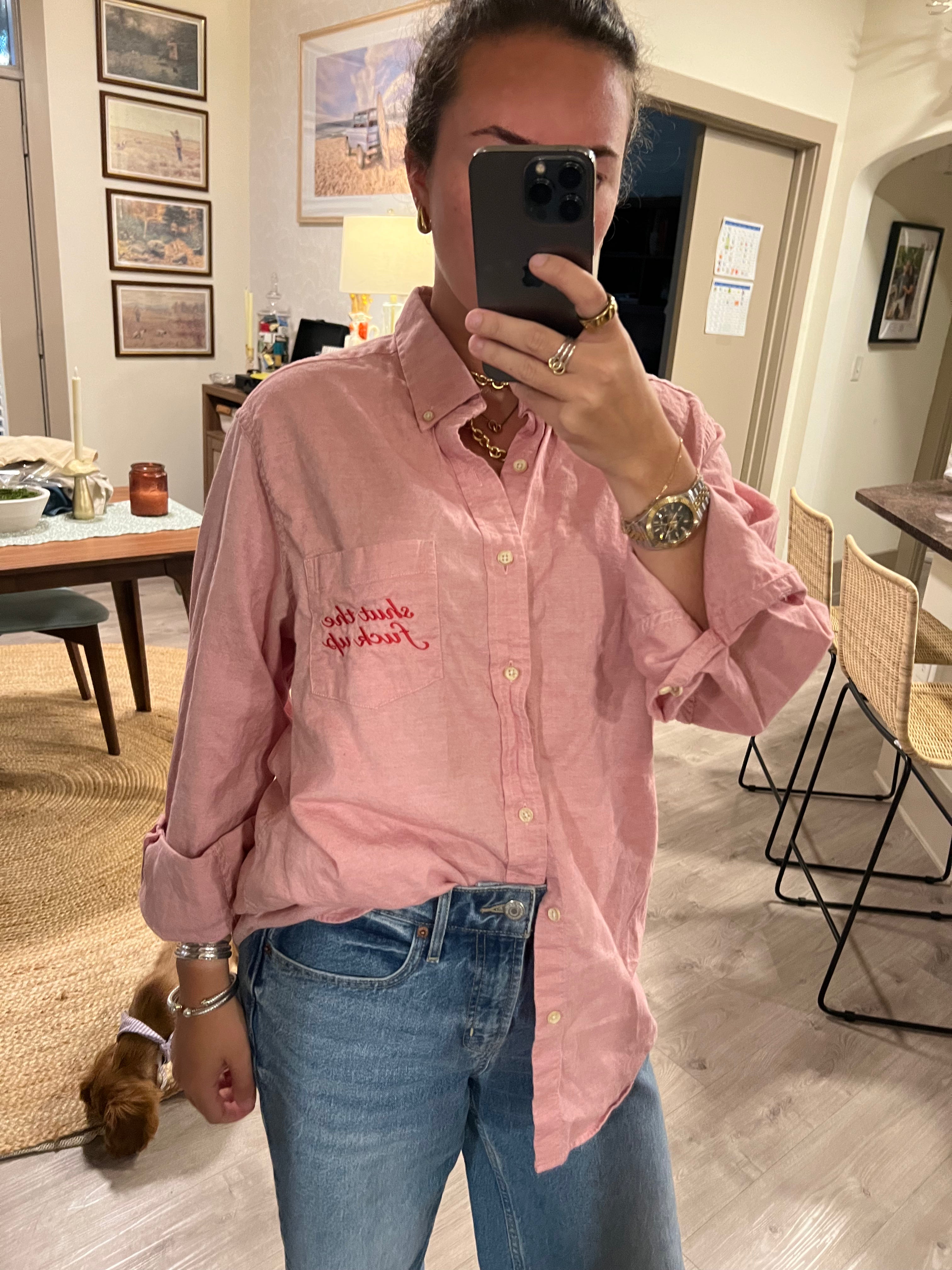 STFU Button Down - Red & Red - Size L