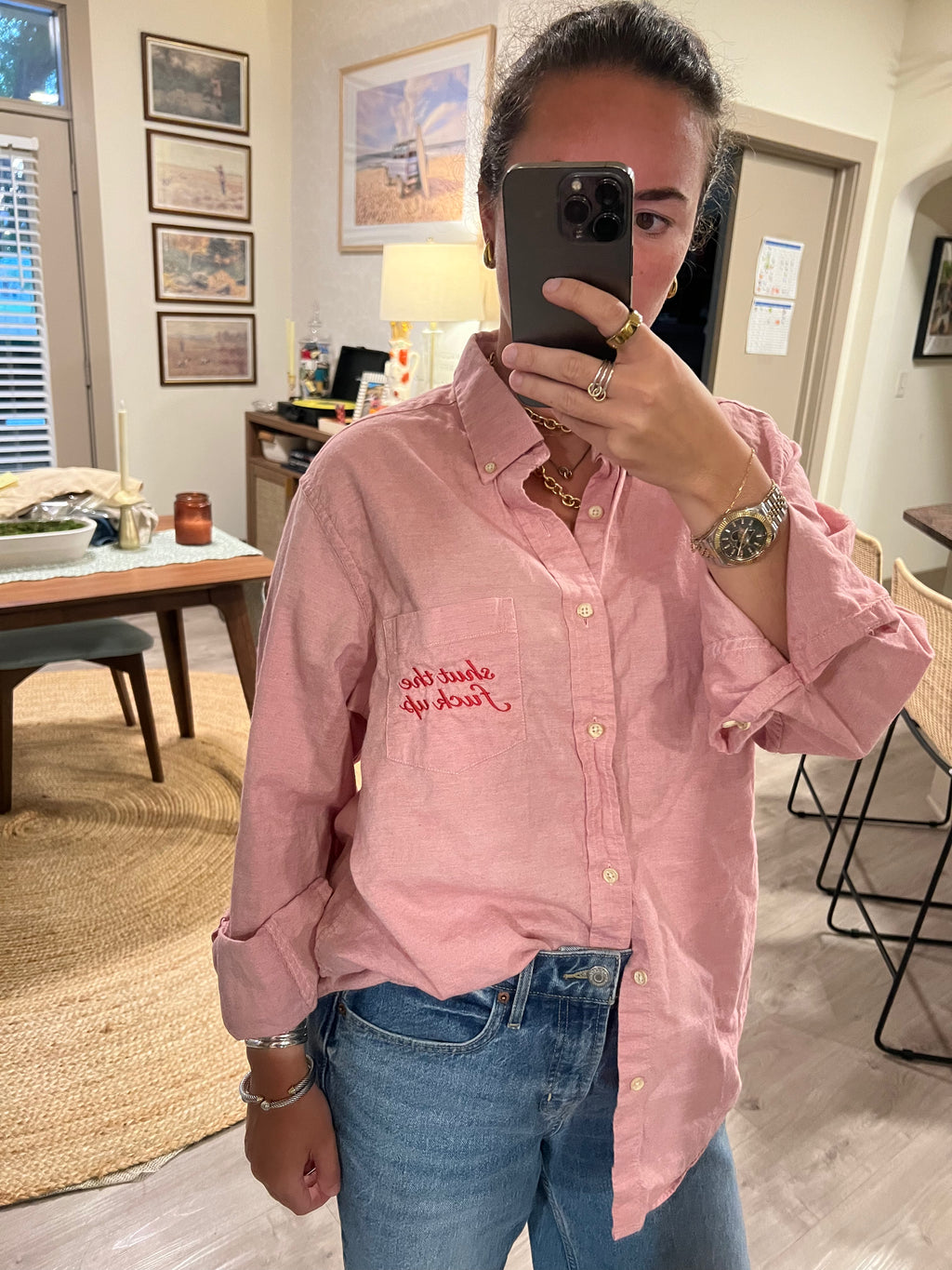 STFU Button Down - Red & Red - Size L