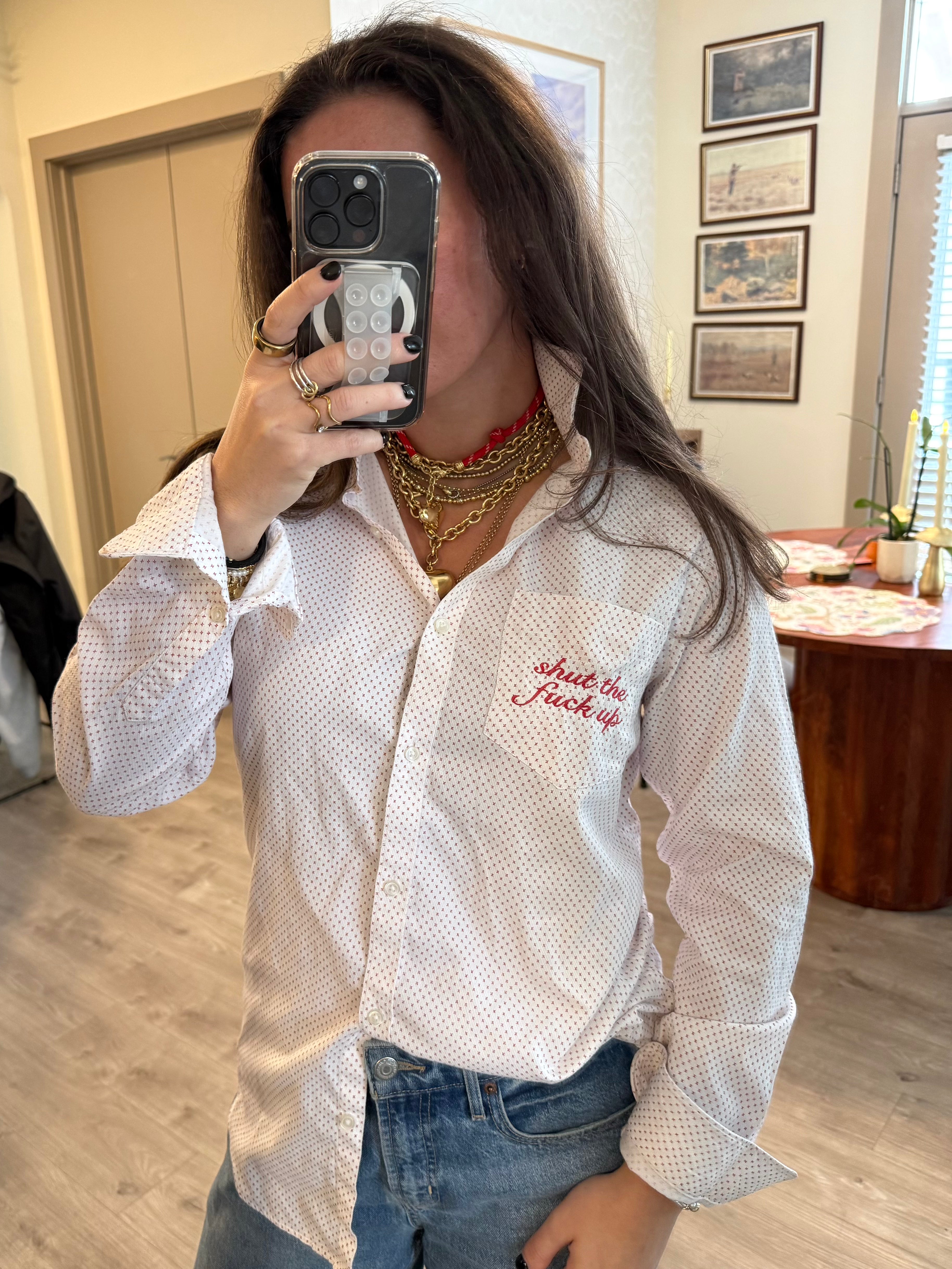 "Shut The Fuck Up" Button Down - Red & Red