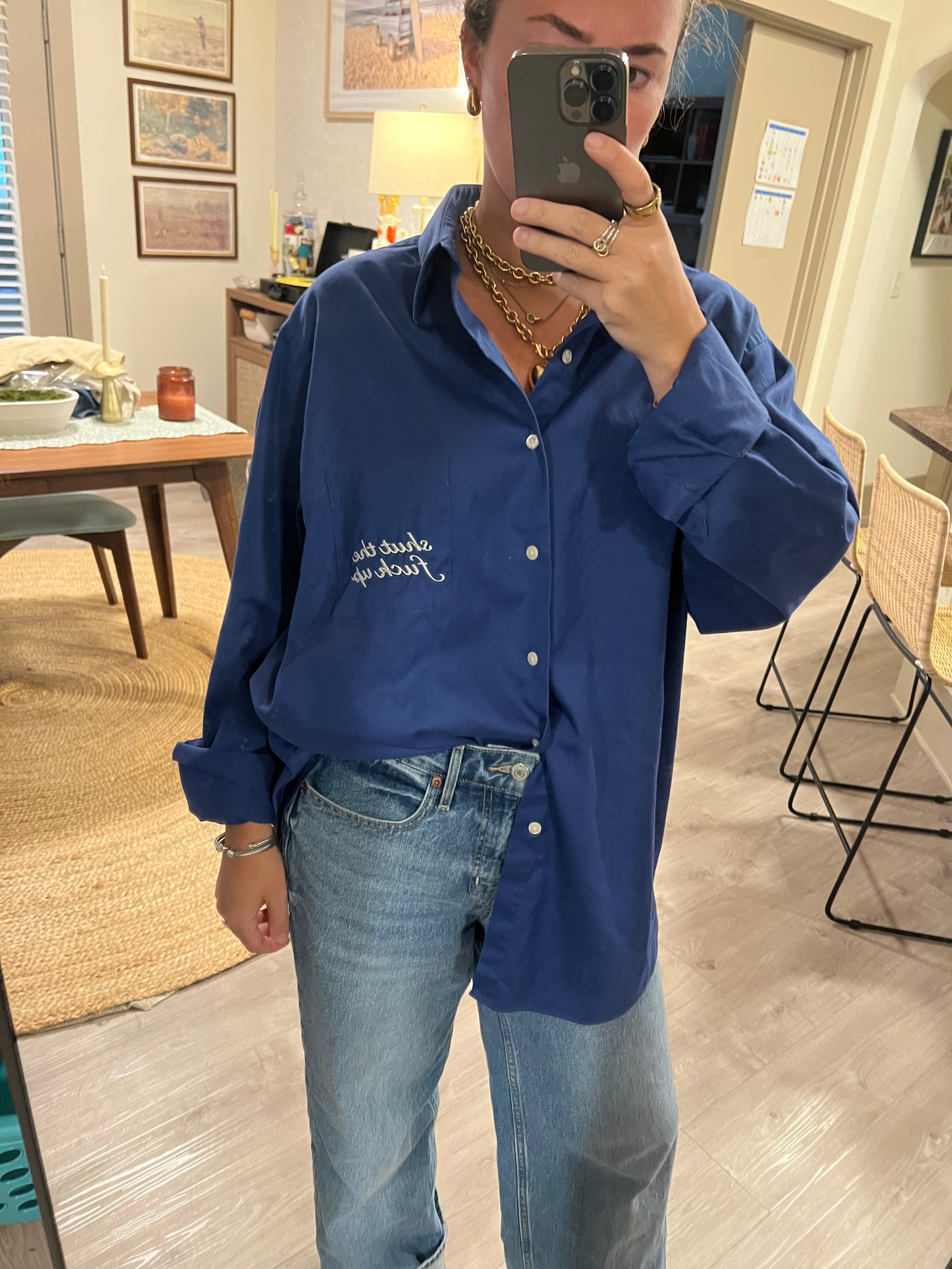 STFU Button Down -Royal Blue & White - Size XL