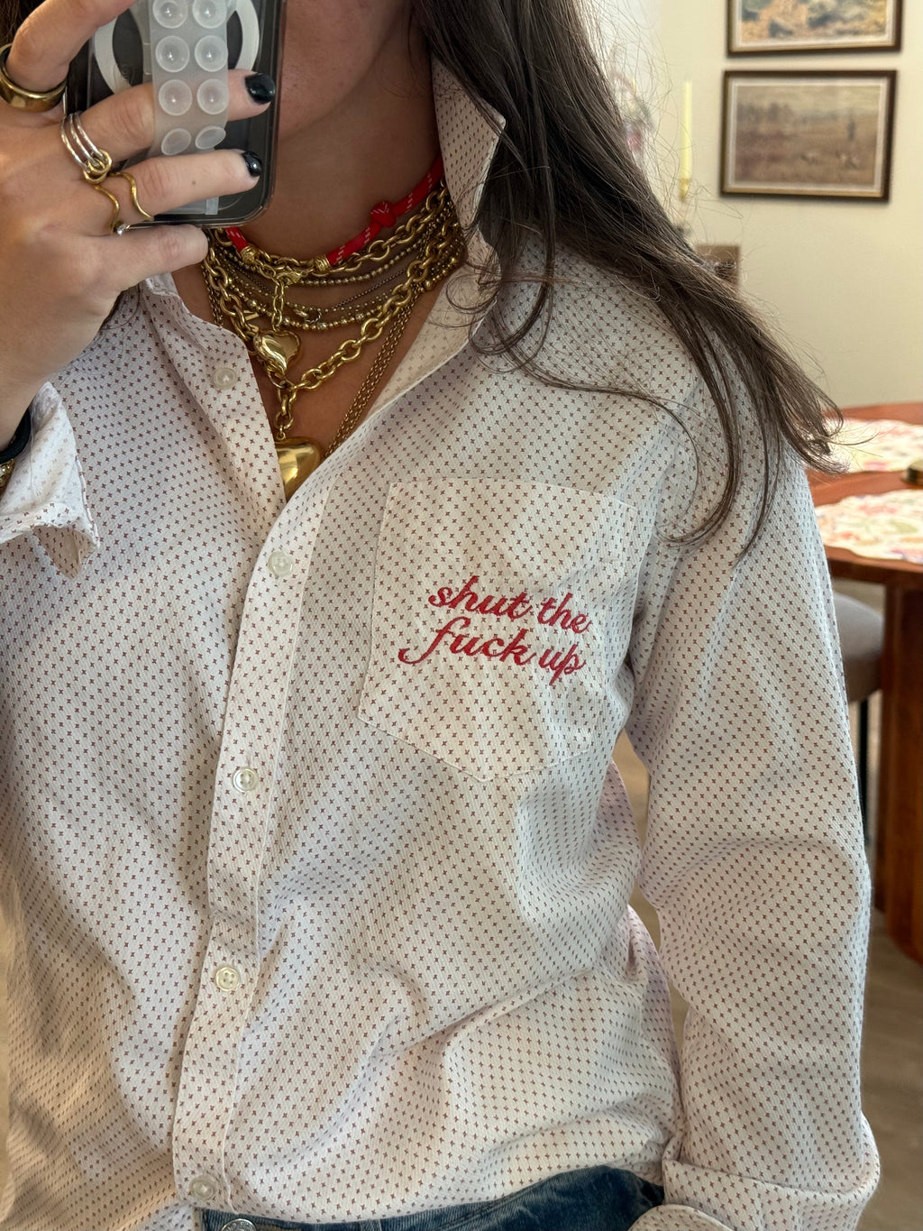 "Shut The Fuck Up" Button Down - Red & Red