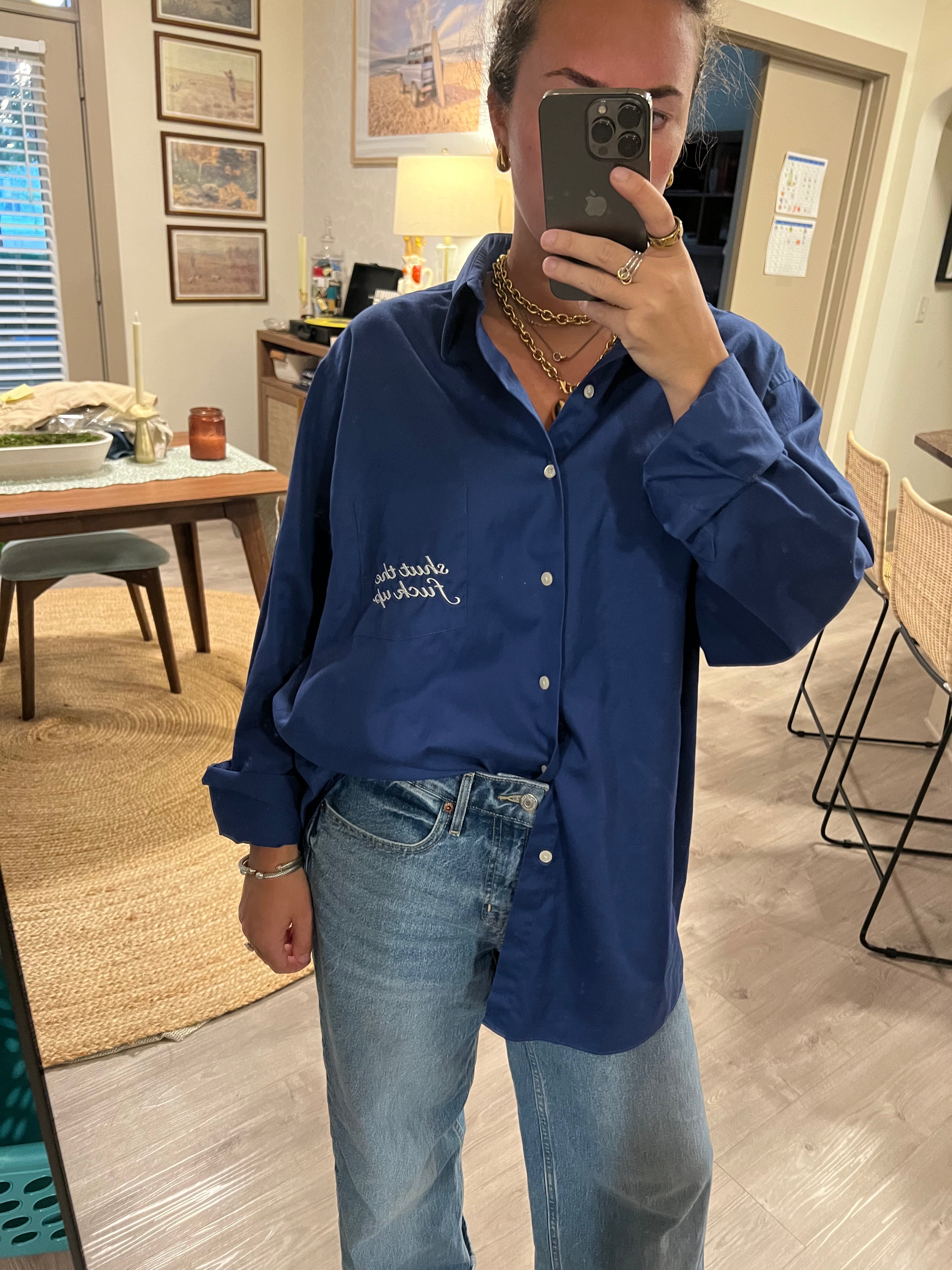 STFU Button Down -Royal Blue & White - Size XL