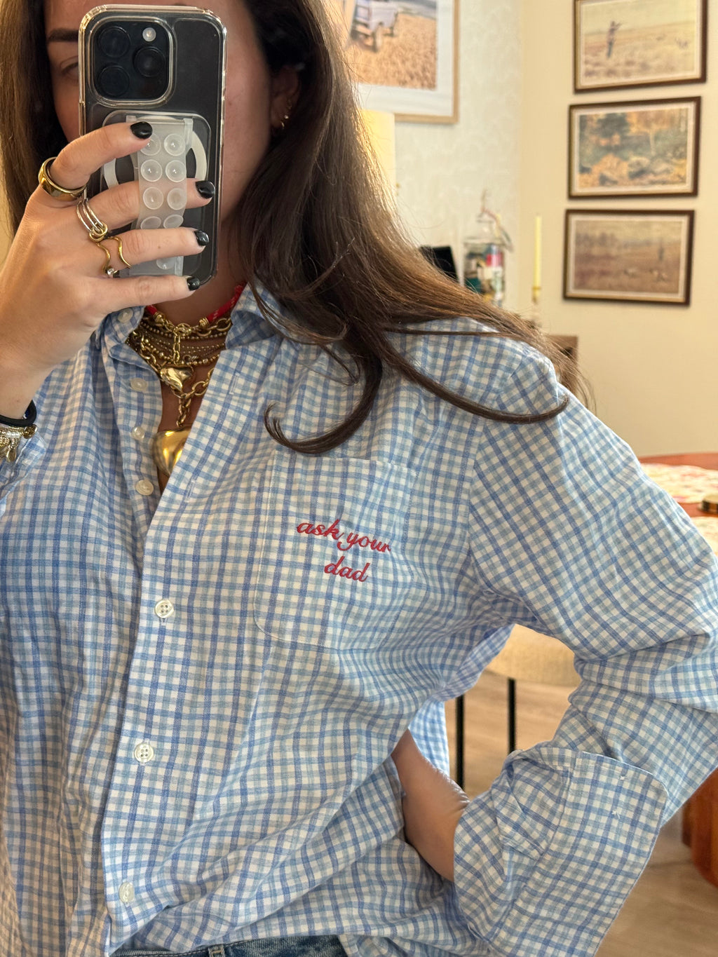 "Ask Your Dad" Button Down - Blue Plaid & Red