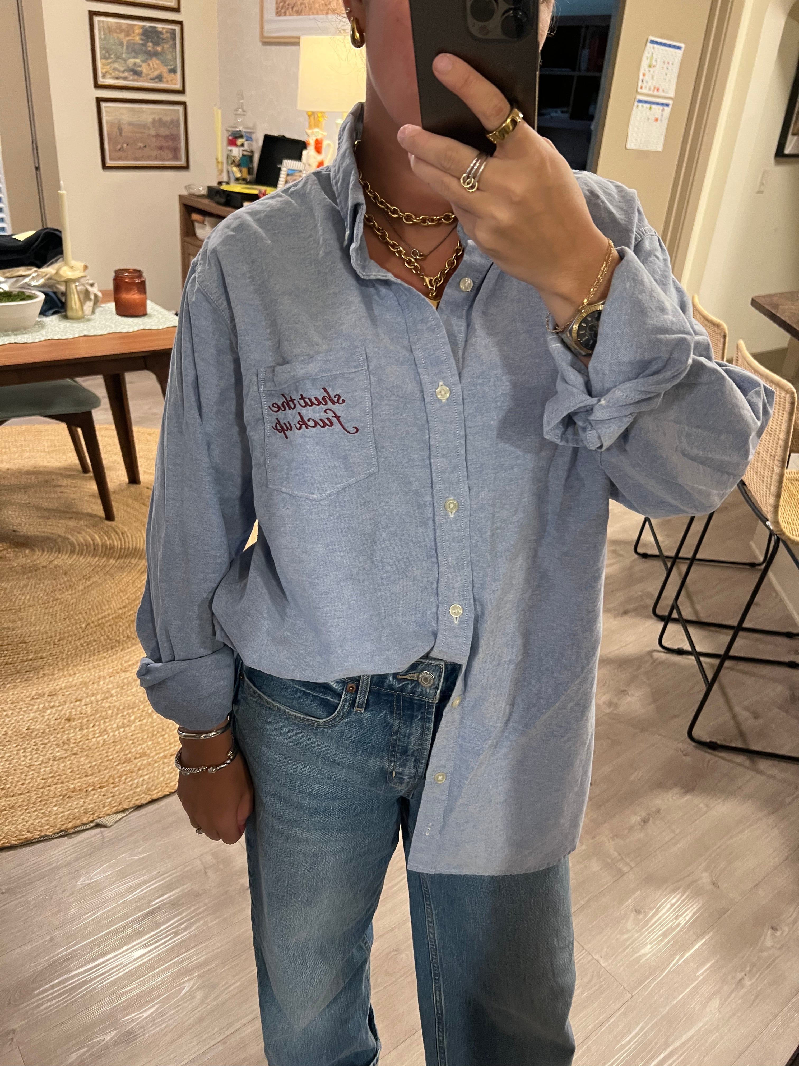 STFU Button Down - Blue & Burgundy - Size XL