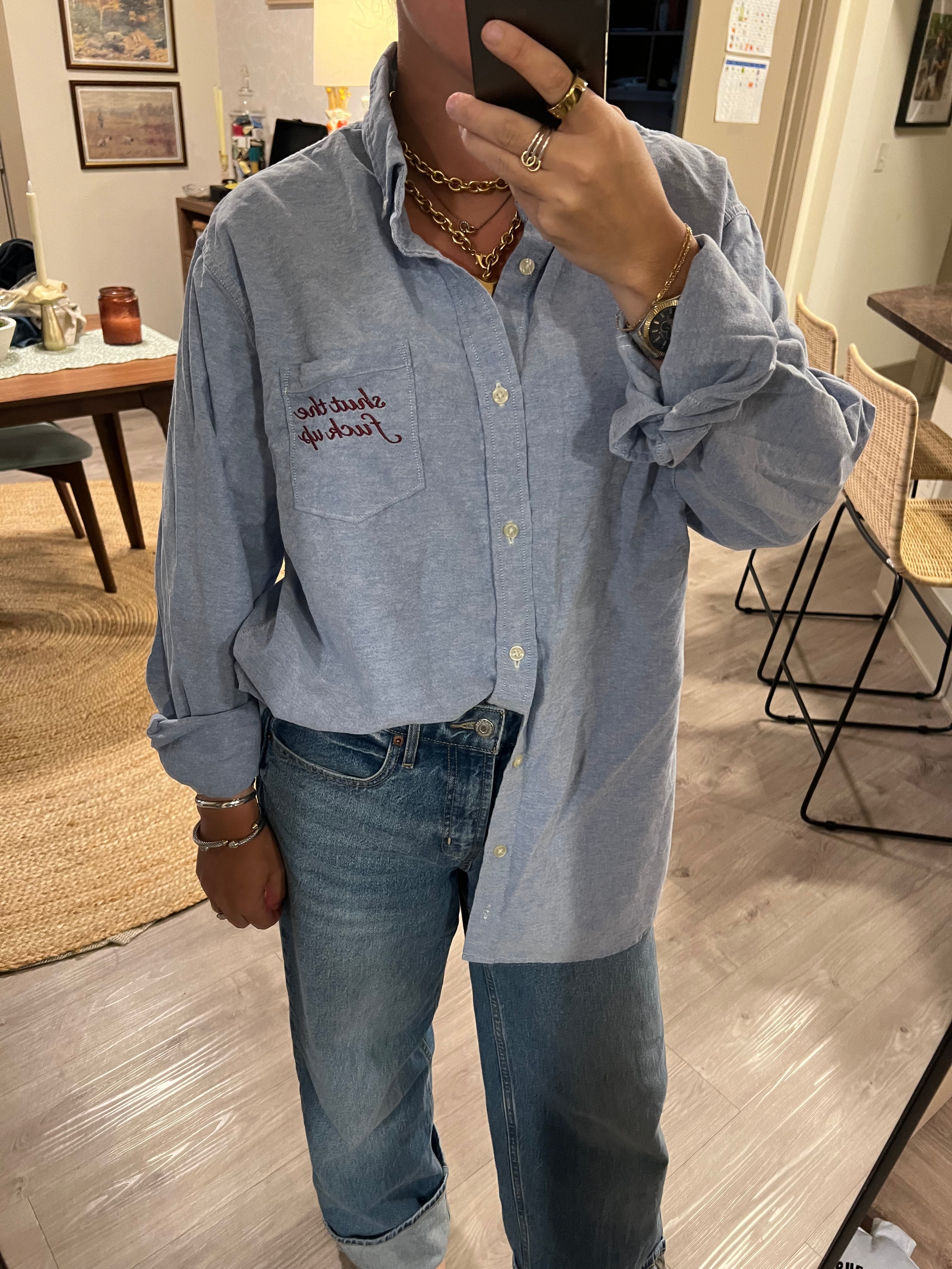 STFU Button Down - Blue & Burgundy - Size XL