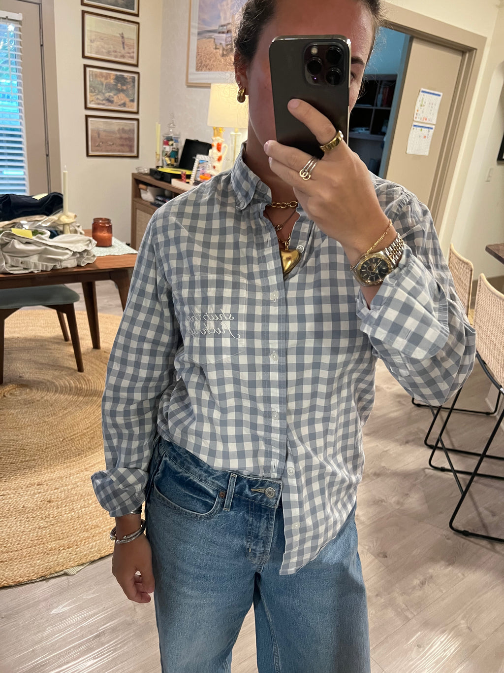 STFU Button Down - Gray Plaid & White- Size S