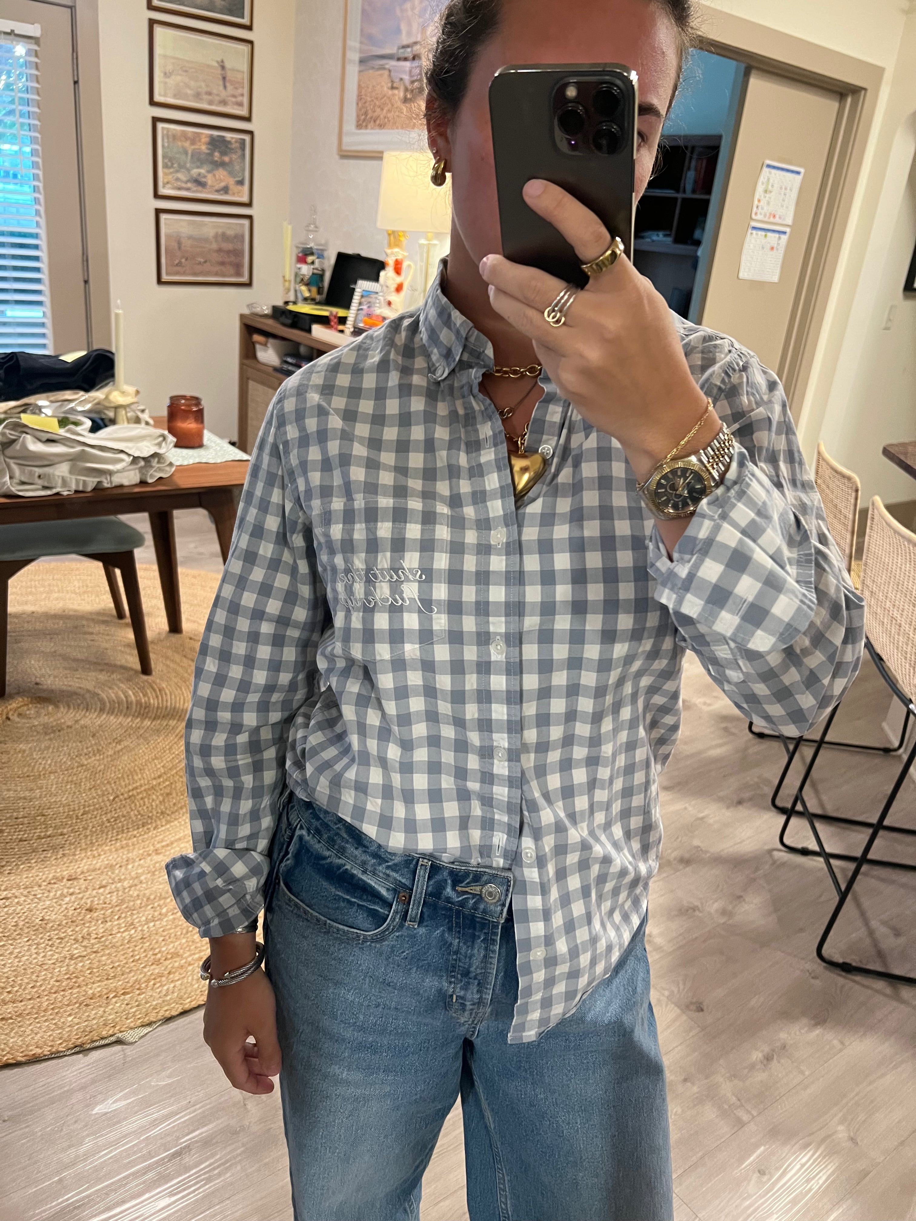 STFU Button Down - Gray Plaid & White- Size S