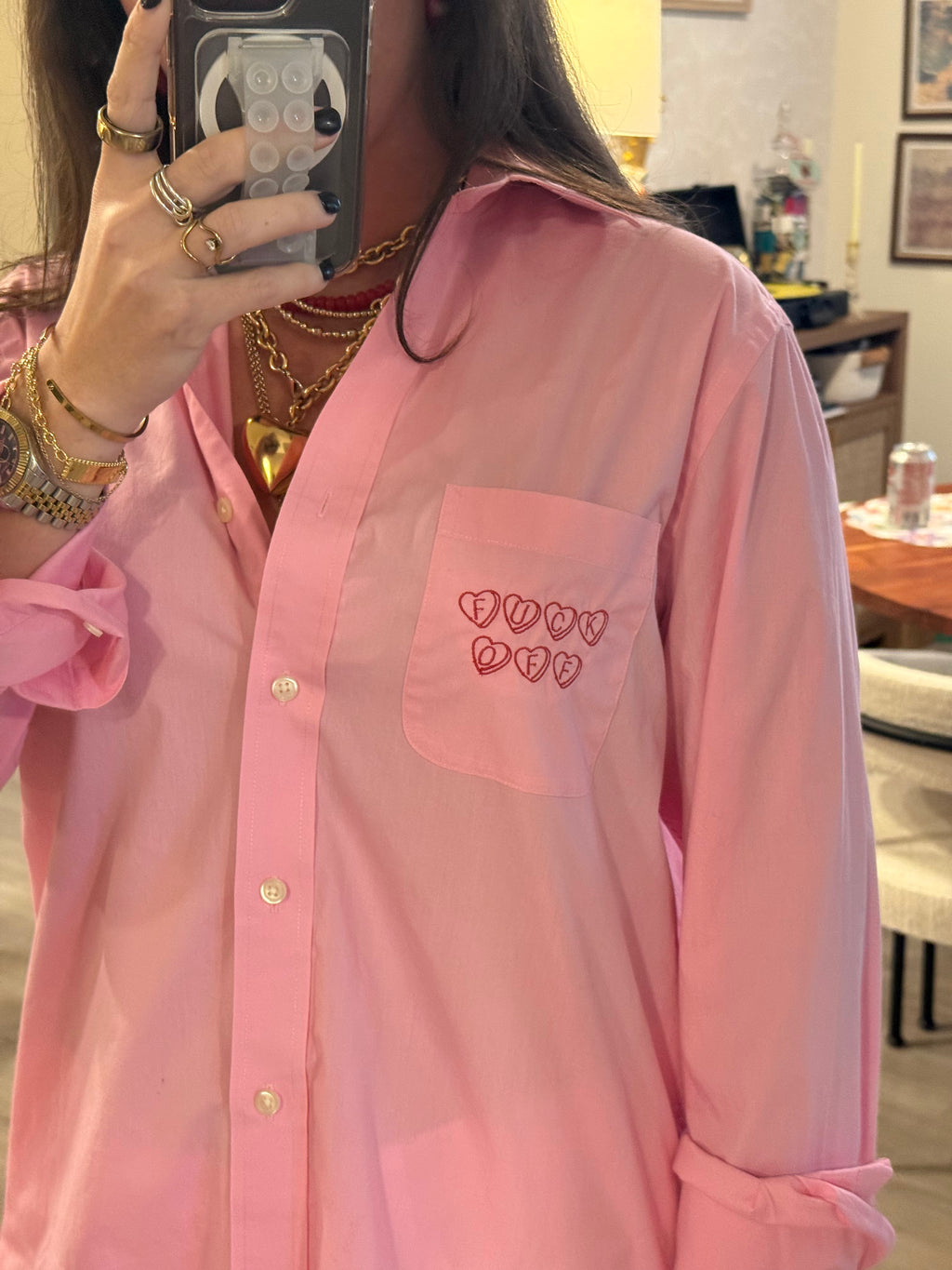 "Fuck Off" Button Down - Pink & Red