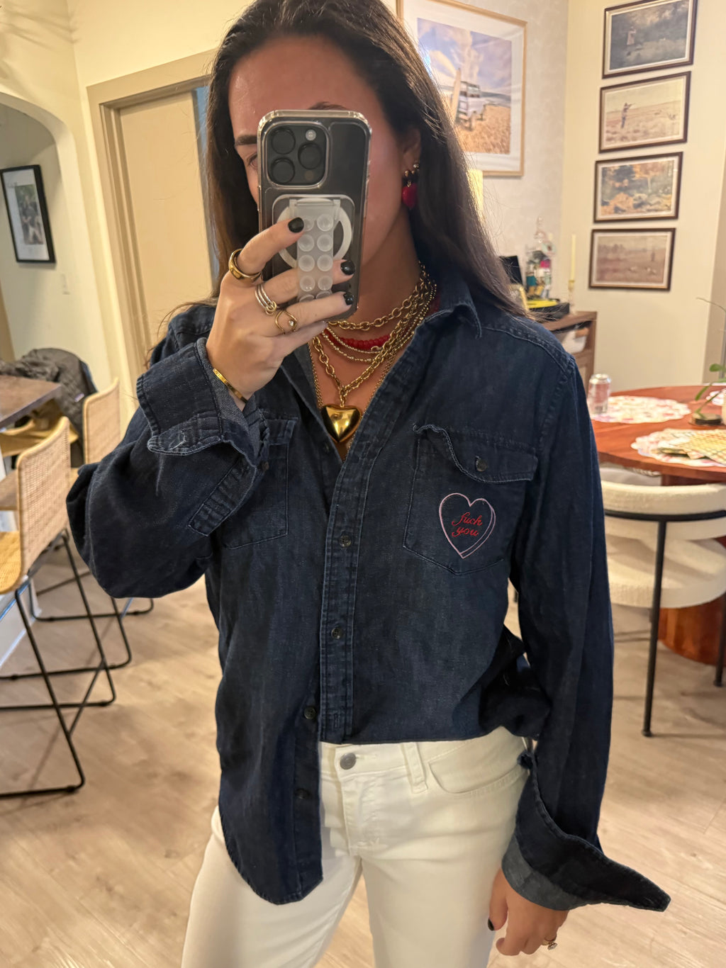 "Fuck You" Button Down - Denim & Purple/Red