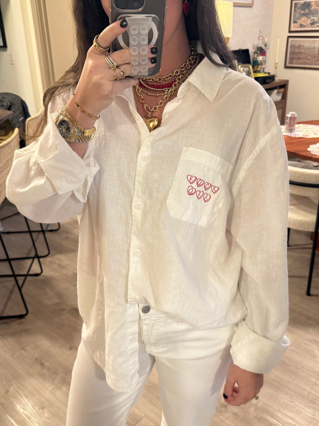 "Fuck Off" Button Down - White & Red