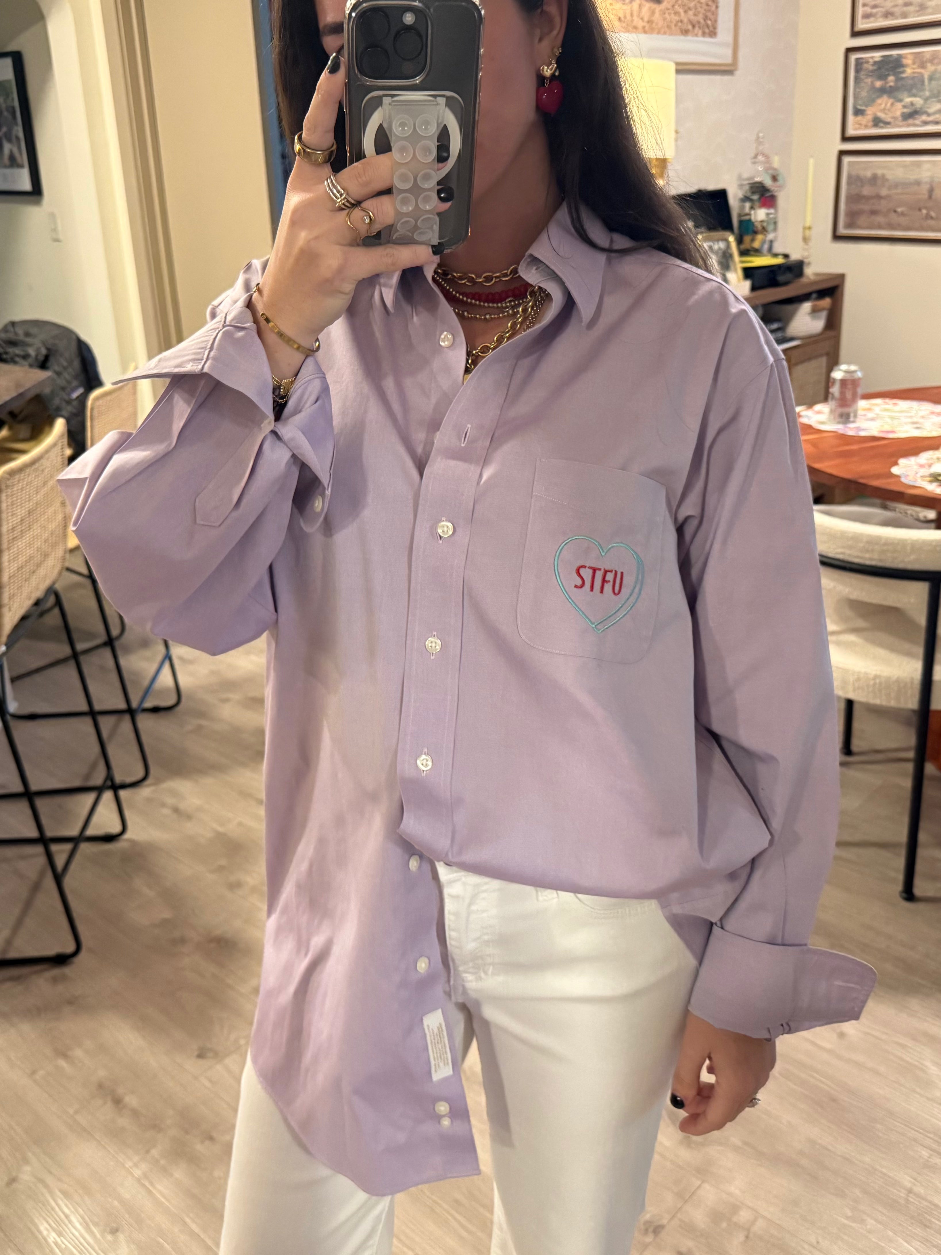 "STFU" Button Down - Purple & Blue/Red