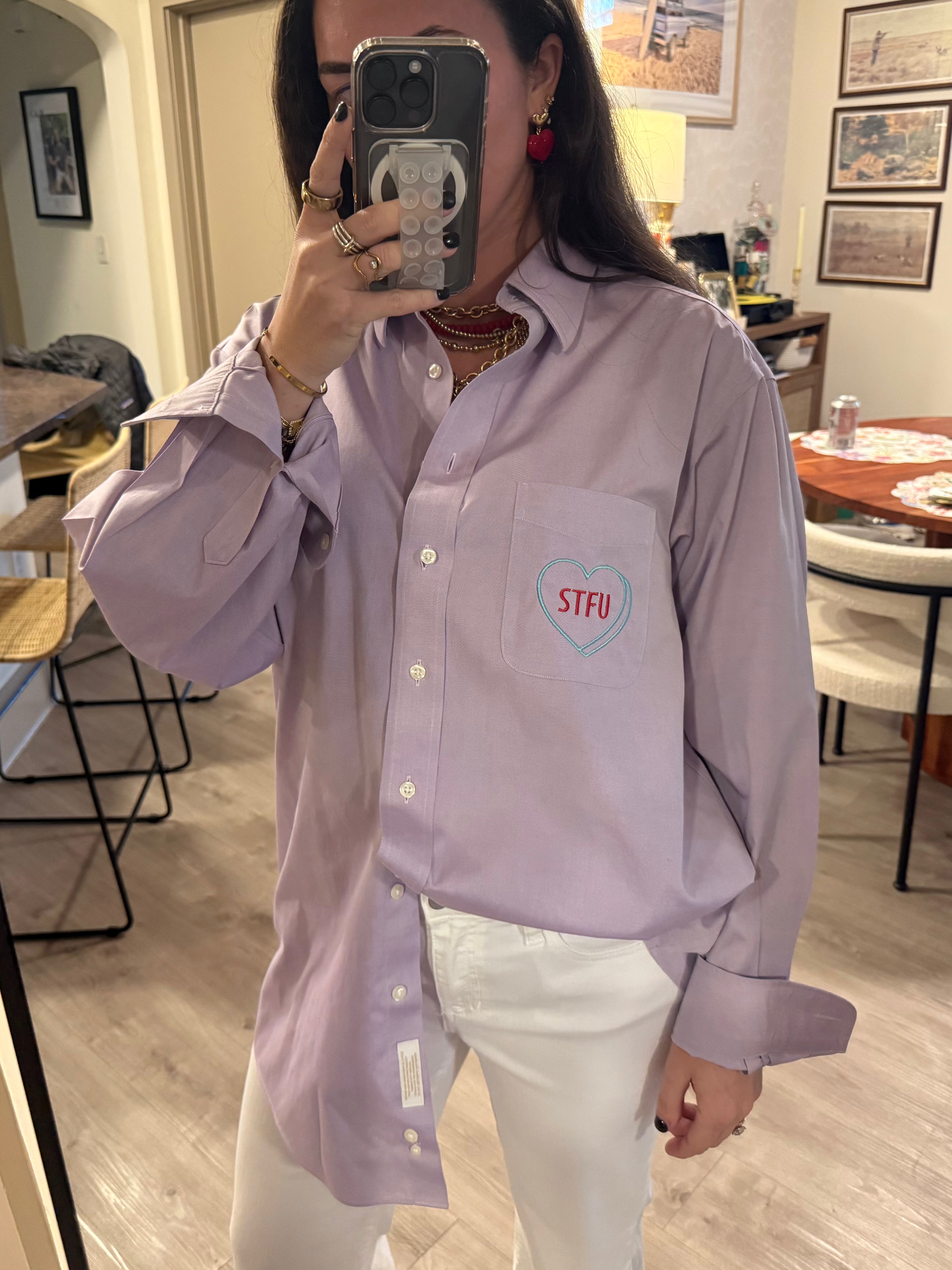 "STFU" Button Down - Purple & Blue/Red