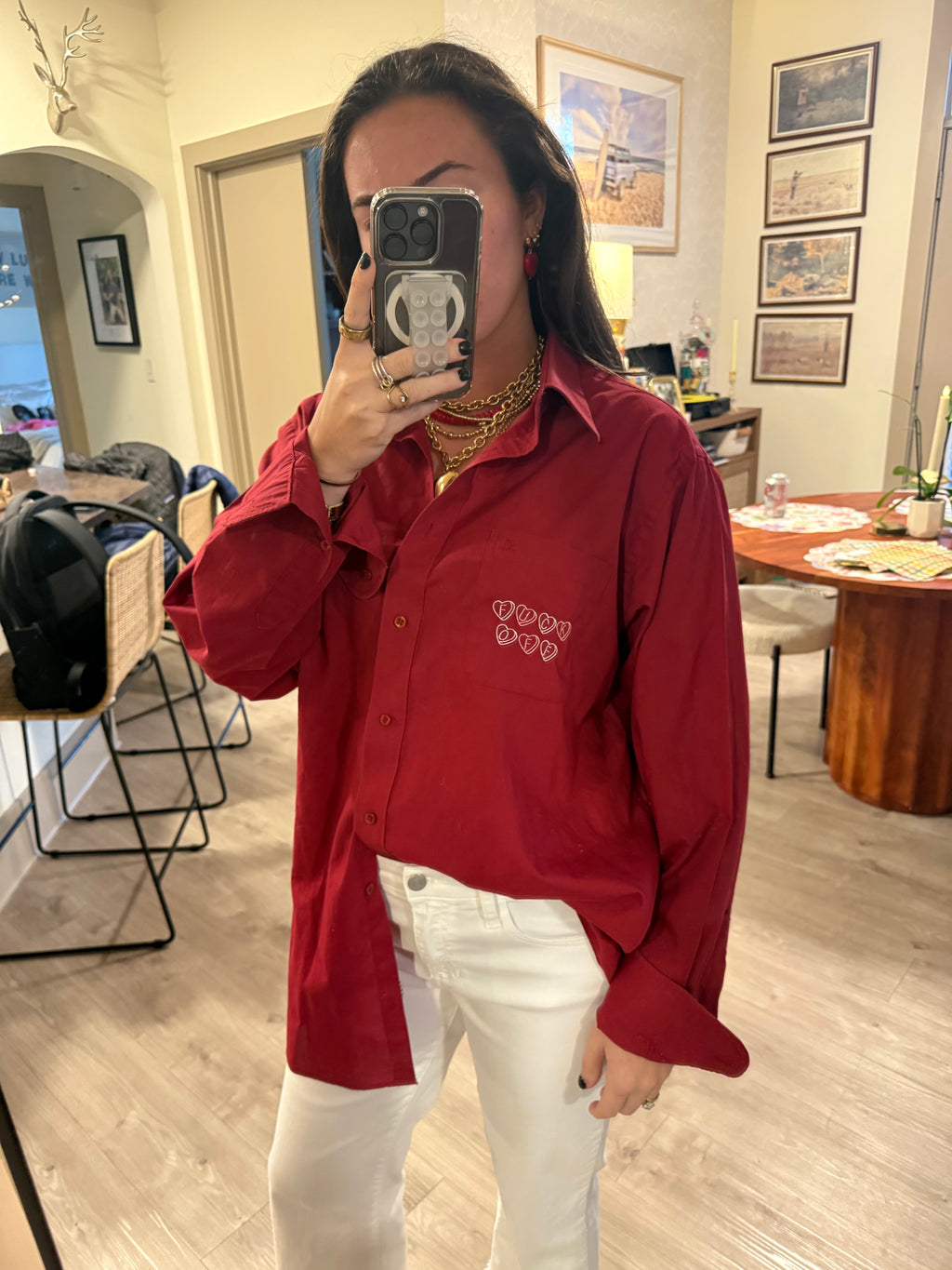 "Fuck Off" Button Down - Red & Pink/White