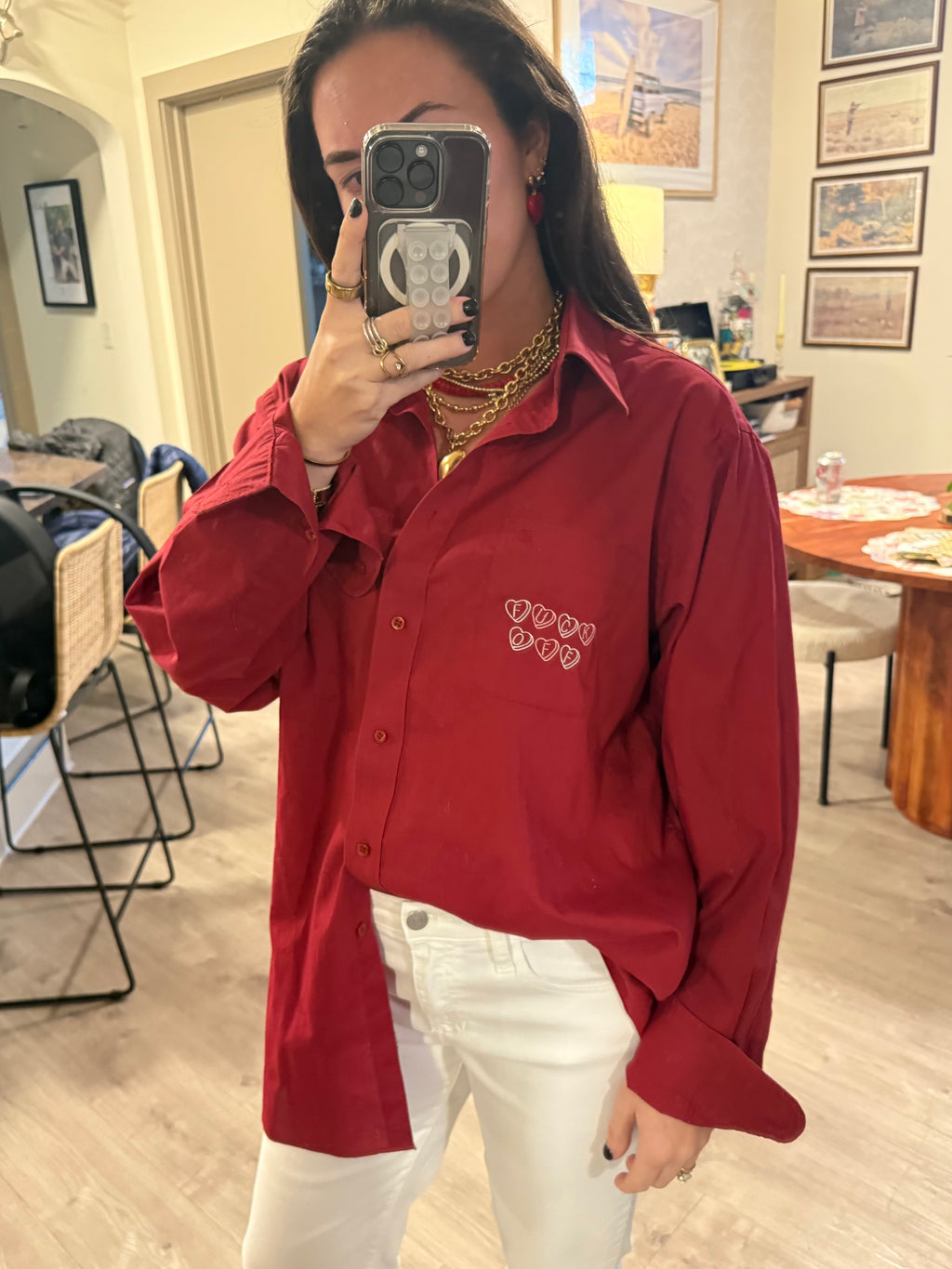 "Fuck Off" Button Down - Red & Pink/White