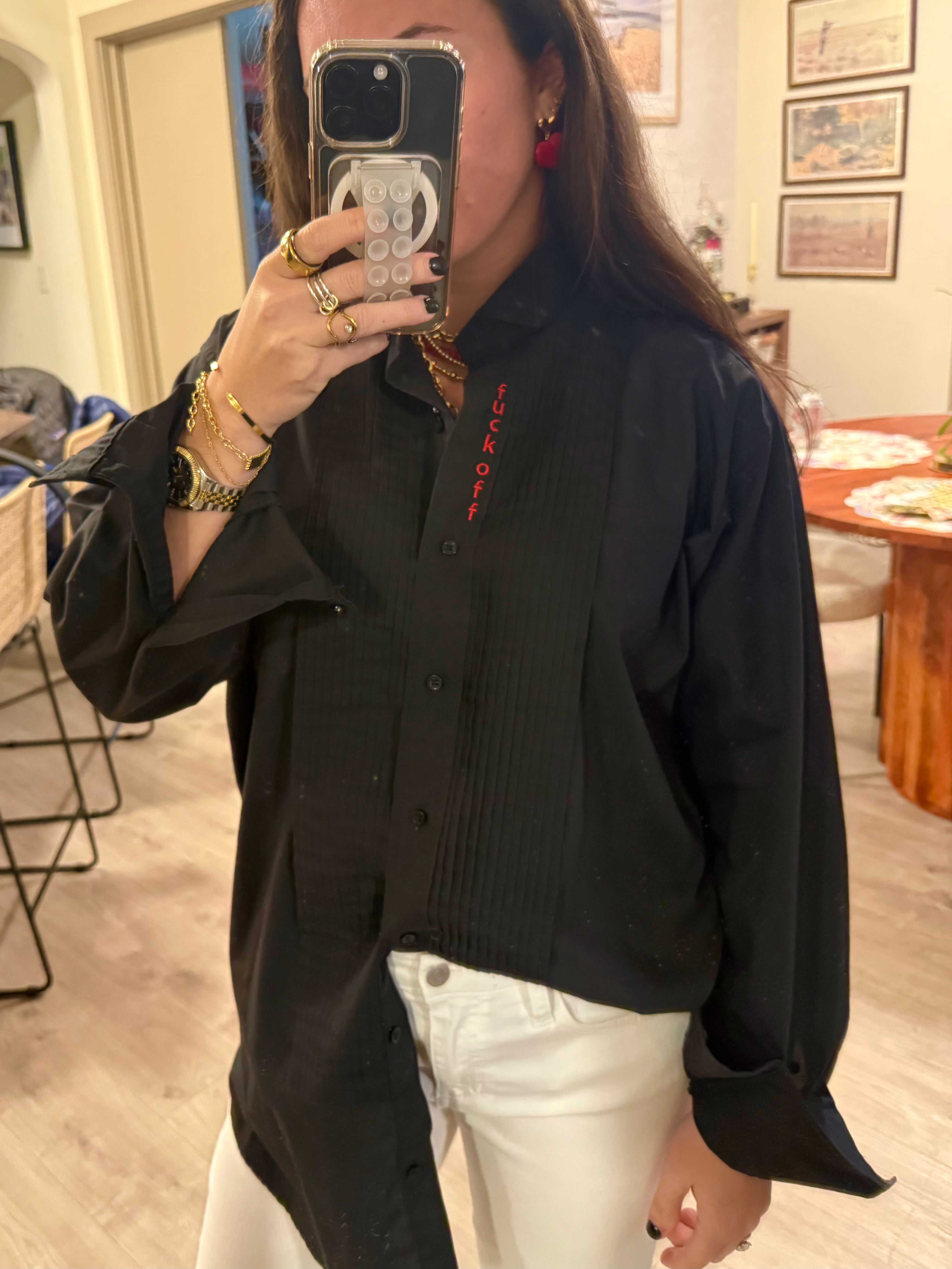 "F Off" Button Down - Black & Red