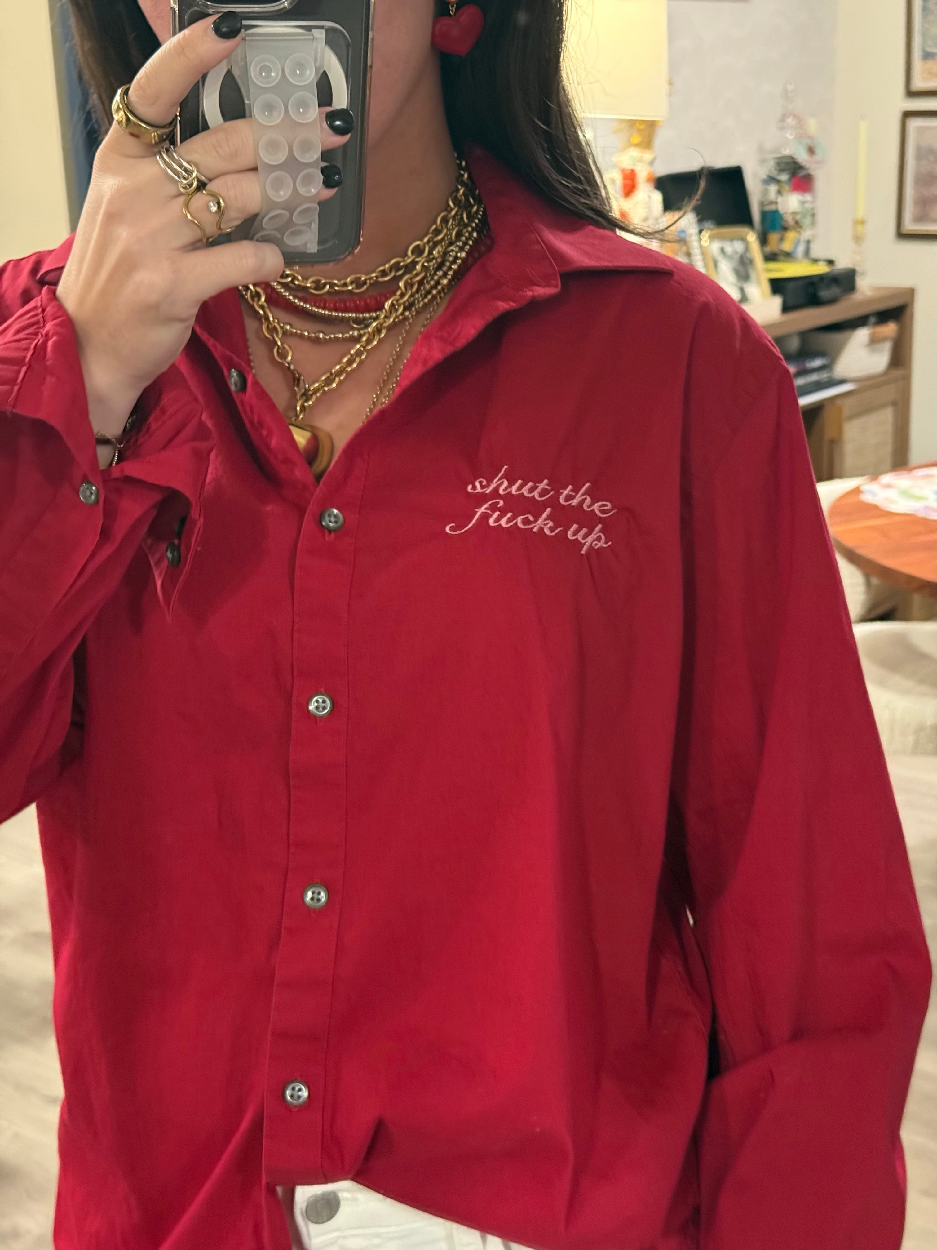 "Shut The Fuck Up" Button Down - Red & Pink