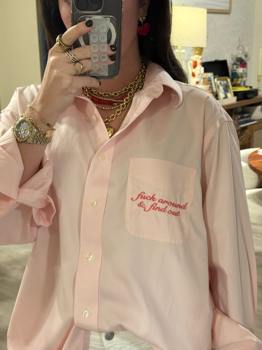 "Fuck Around & Find Out" Button Down - Pink & Pink