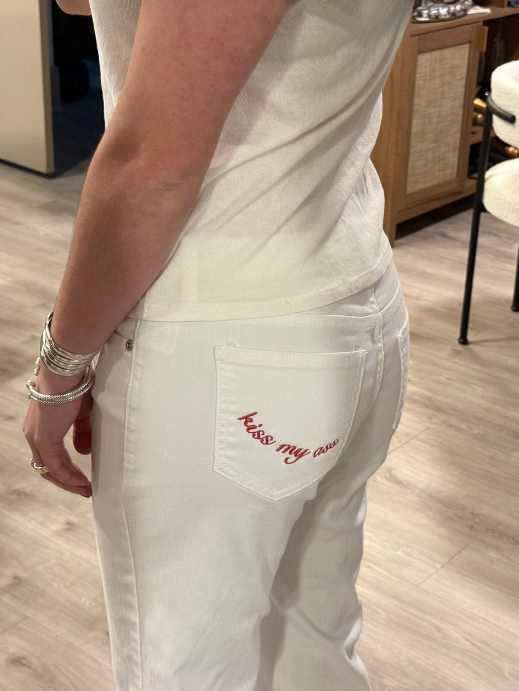 "Kiss My Ass" Jeans - White & Red
