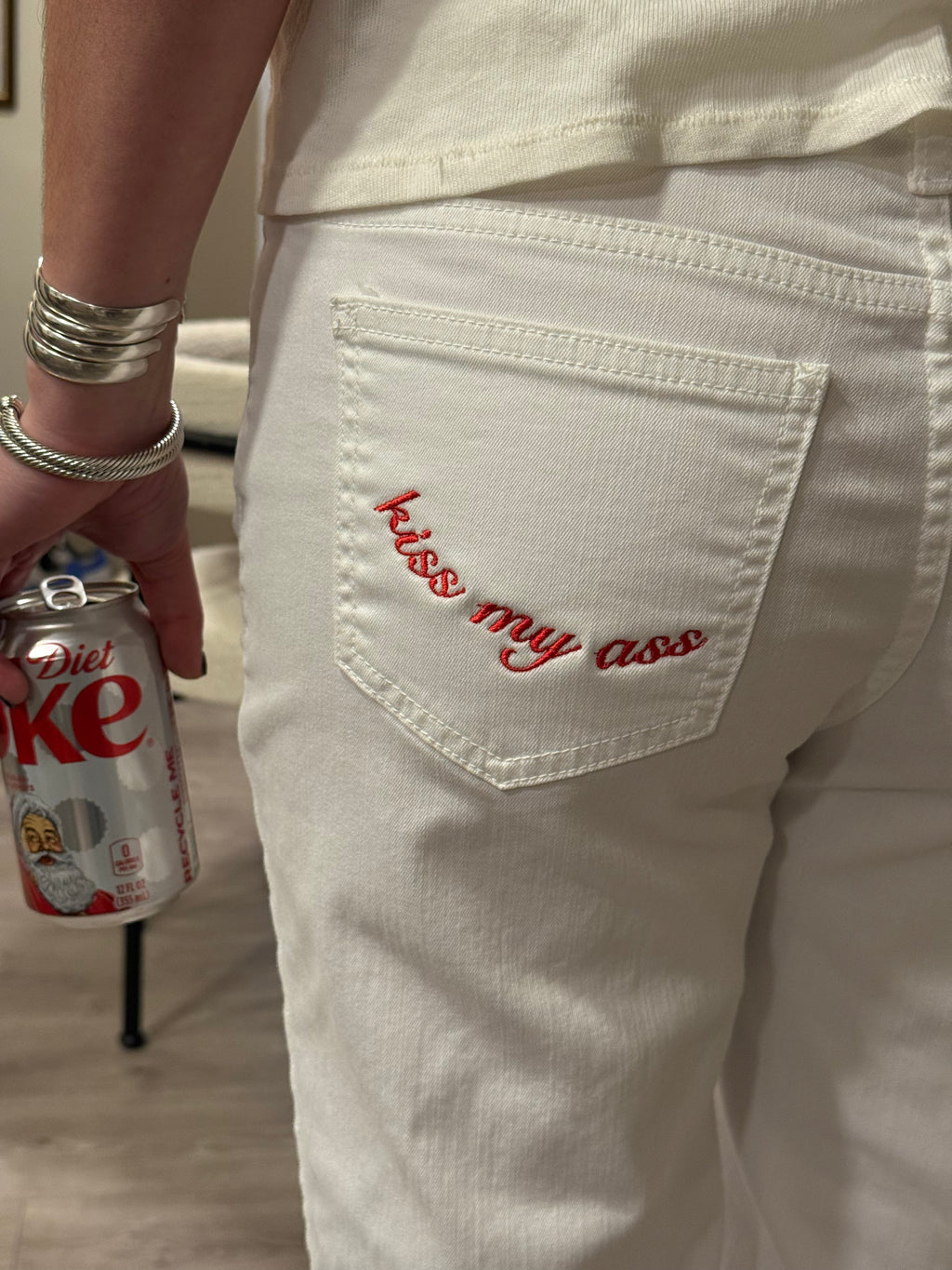 "Kiss My Ass" Jeans - White & Red