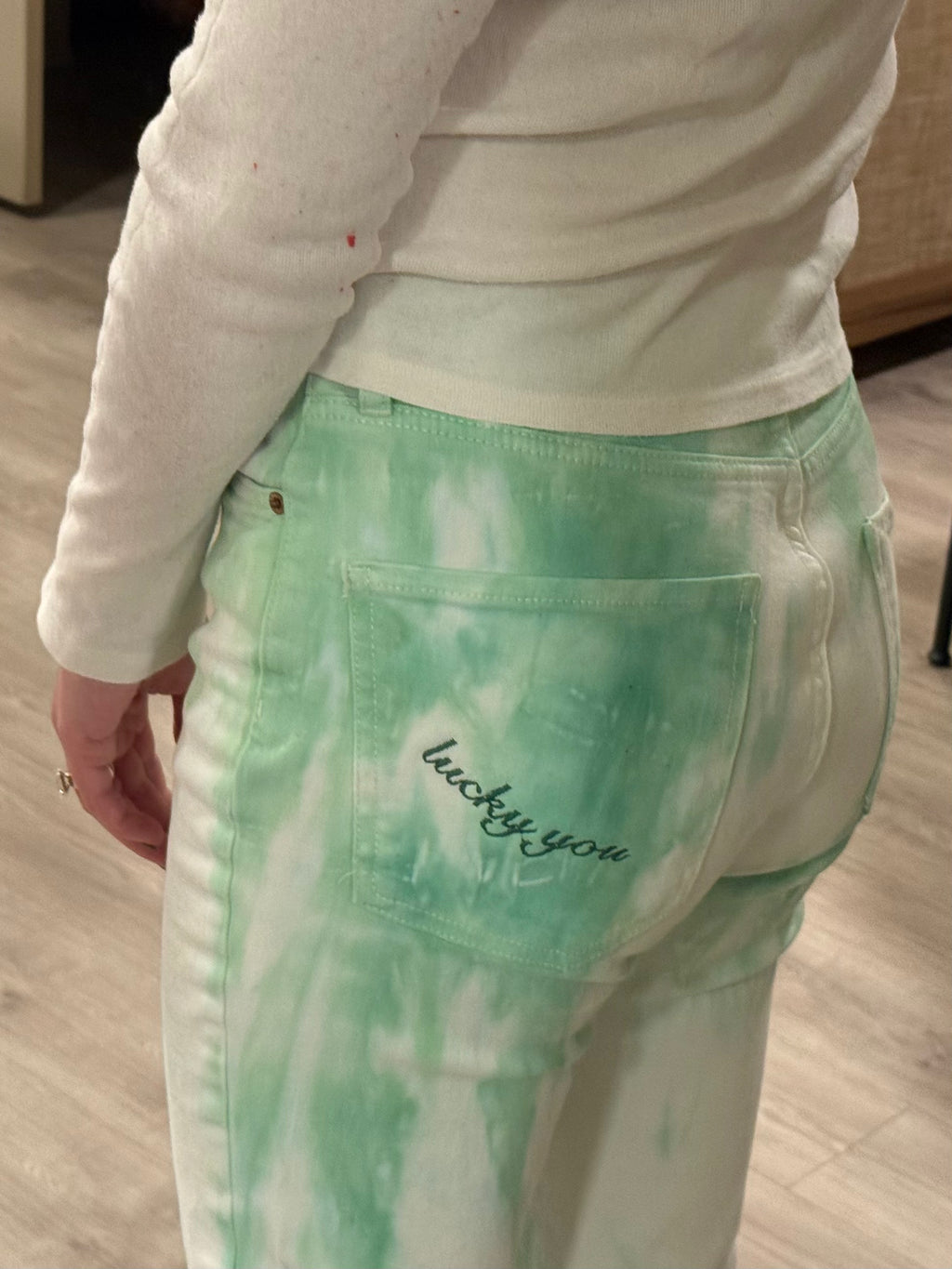 "Lucky You" Jeans - Green Tie Dye & Green