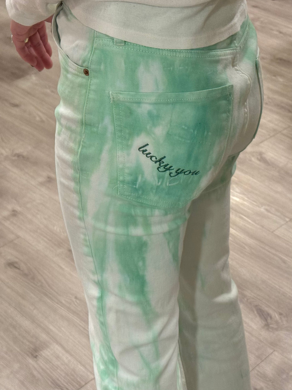 "Lucky You" Jeans - Green Tie Dye & Green