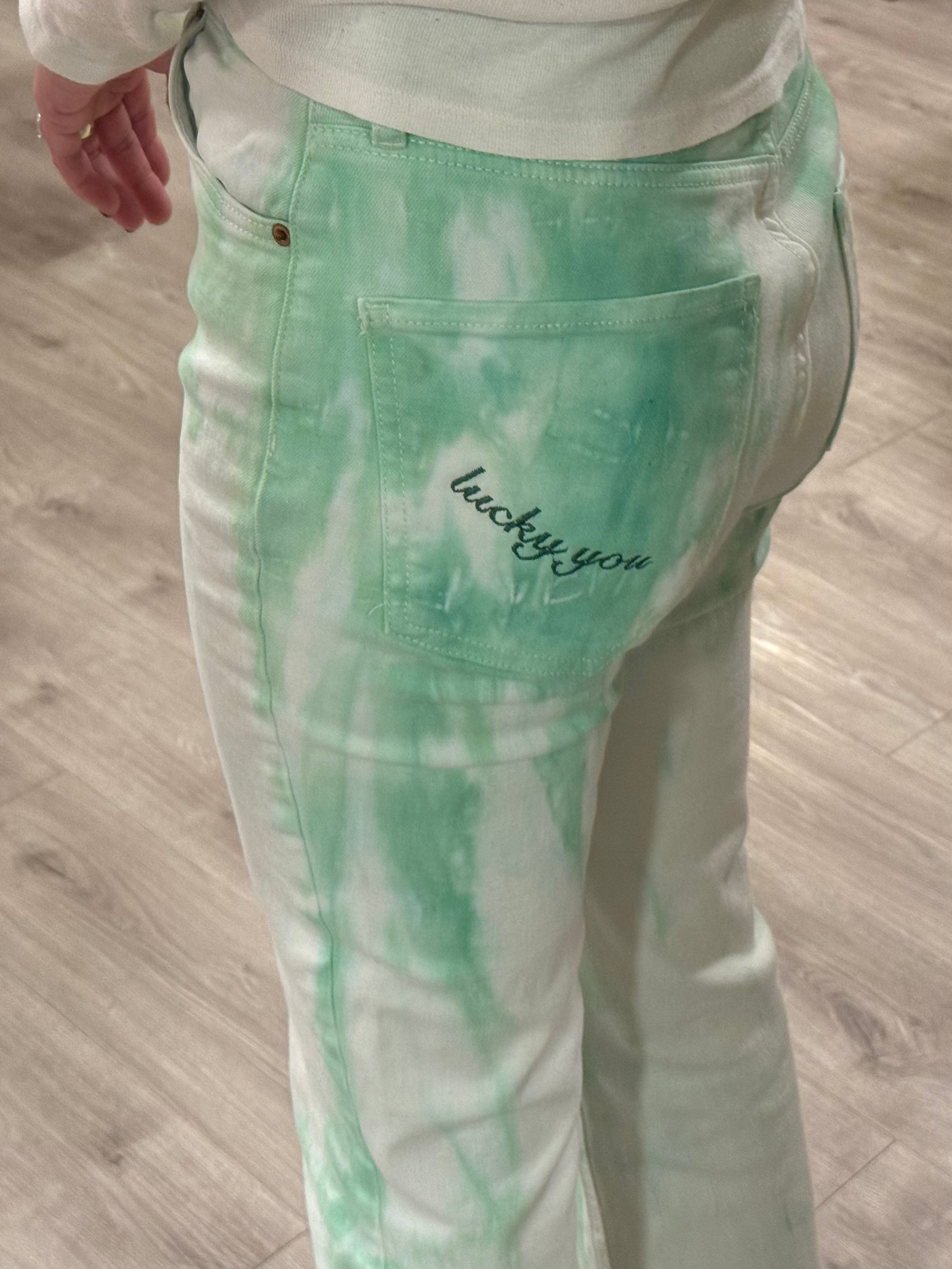 "Lucky You" Jeans - Green Tie Dye & Green