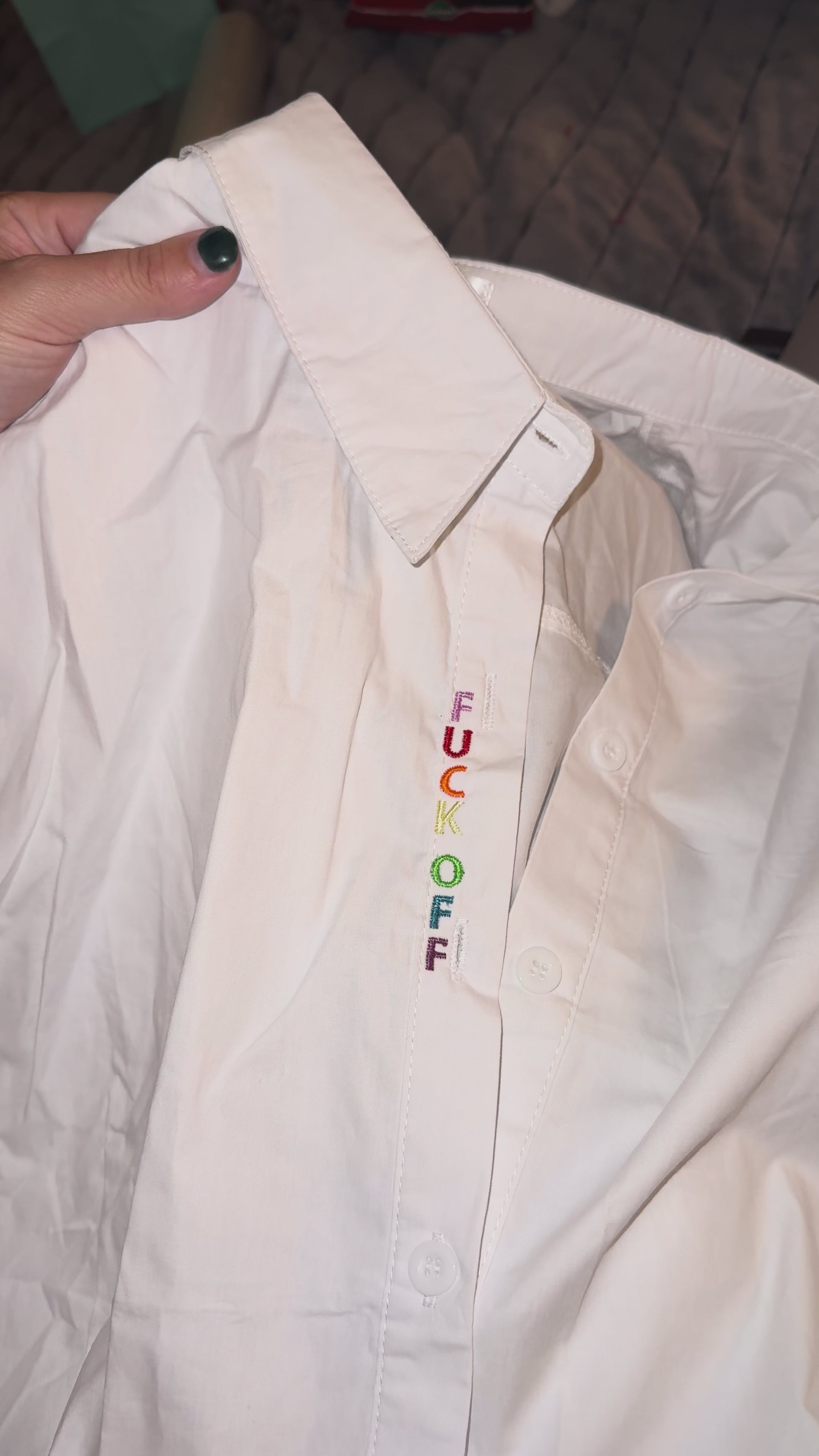 F Off Button Down - White & Rainbow