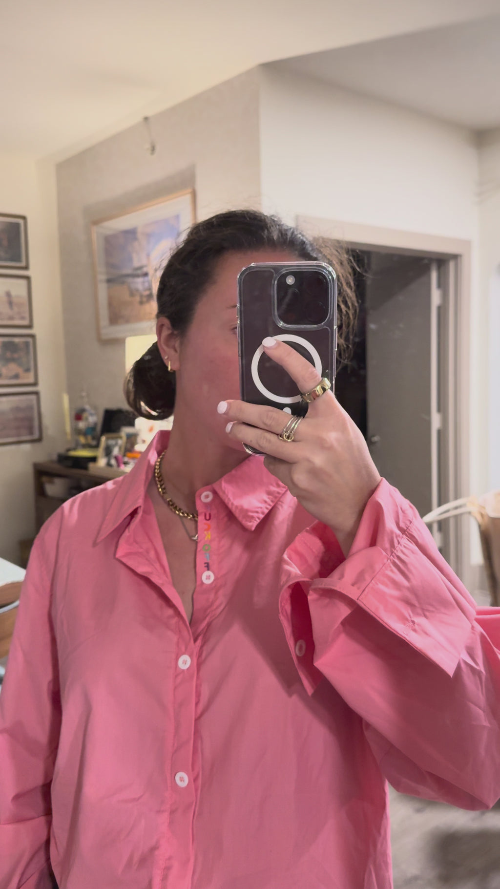 F Off Button Down - Pink & Rainbow