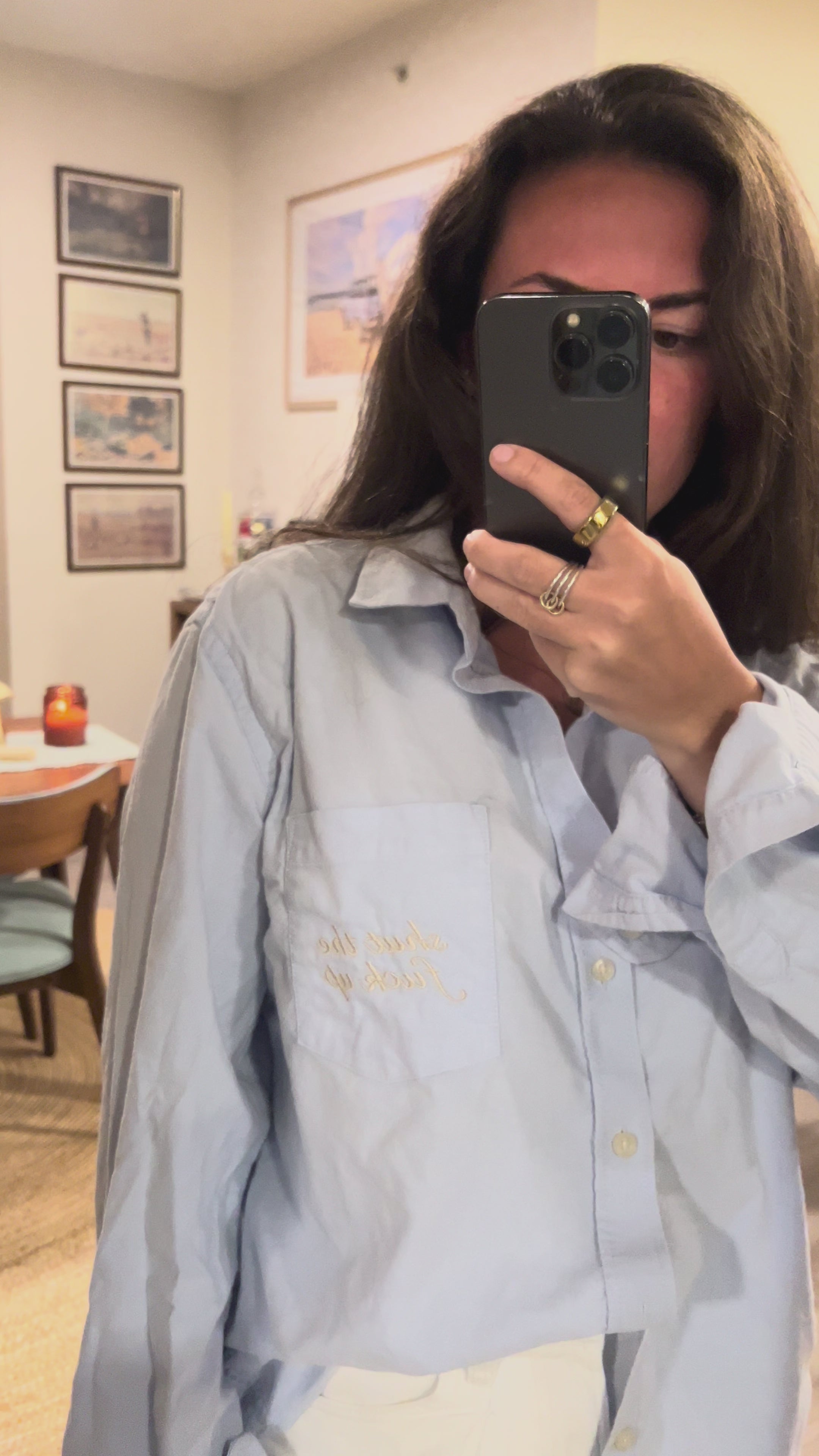STFU Button Down - Blue & Cream
