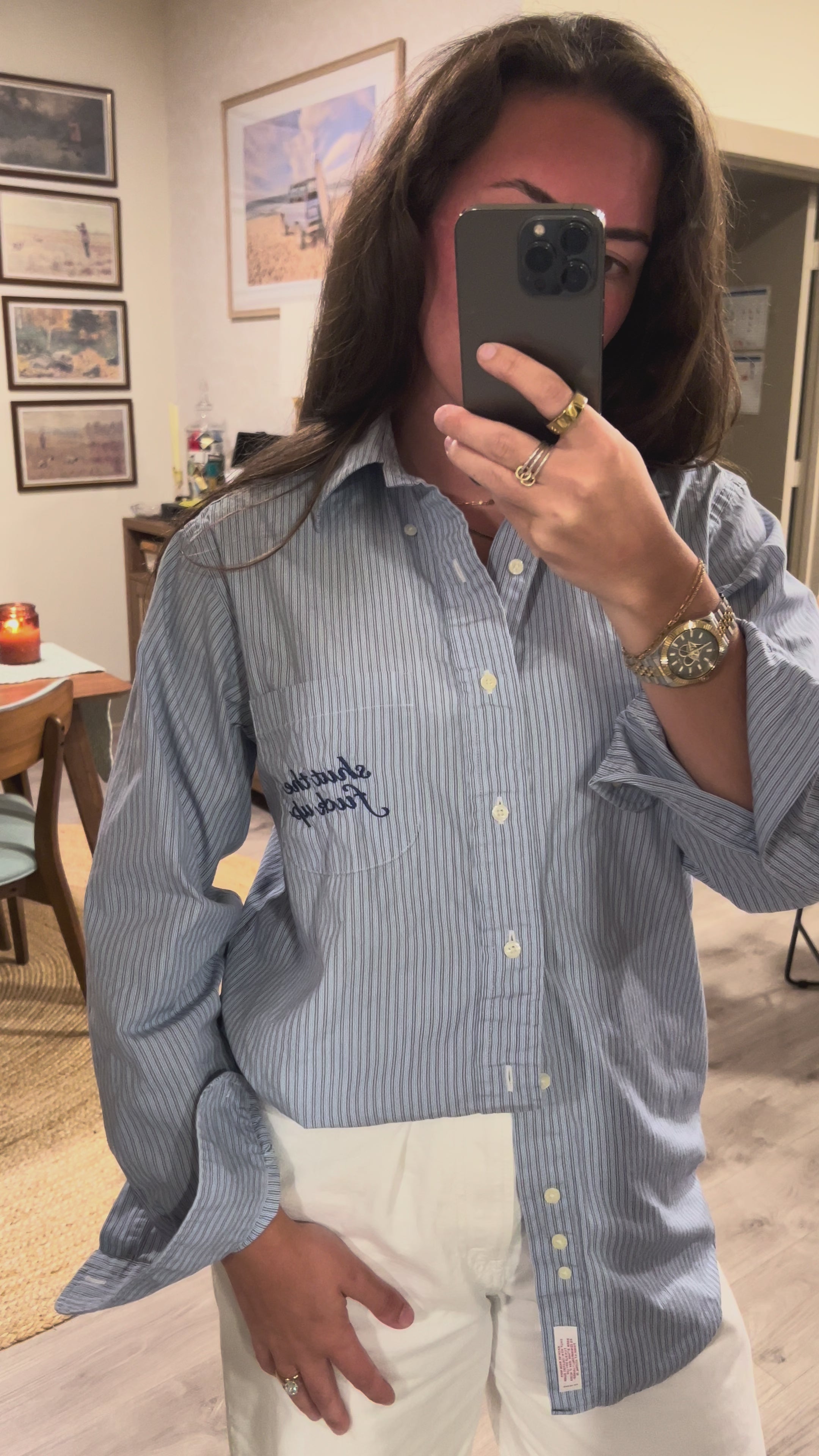 STFU Button Down - Blue Stripes & Blue