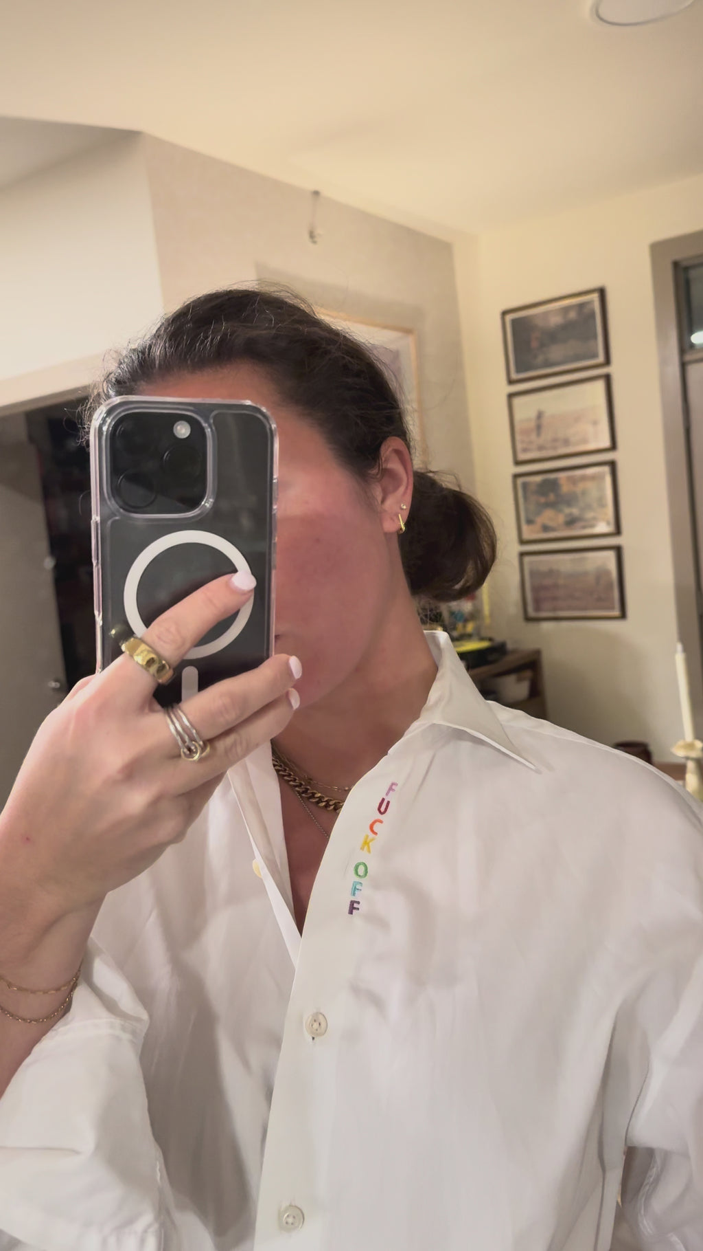 F Off Button Down - White & Rainbow